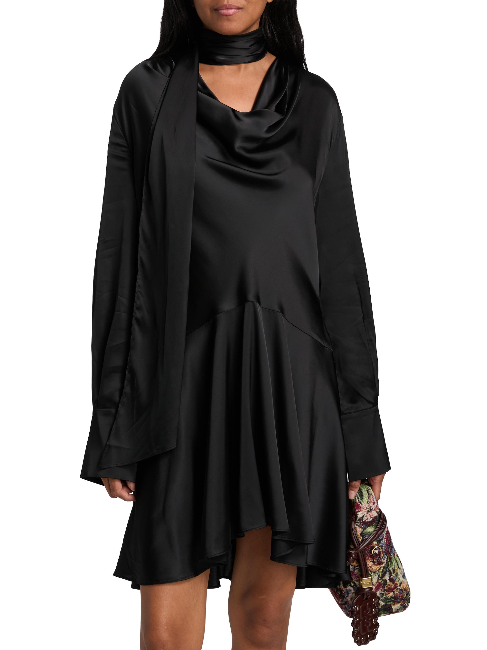 Ganni Women's Stretch-Satin Cowlneck Midi-Dress - Black - Size 8