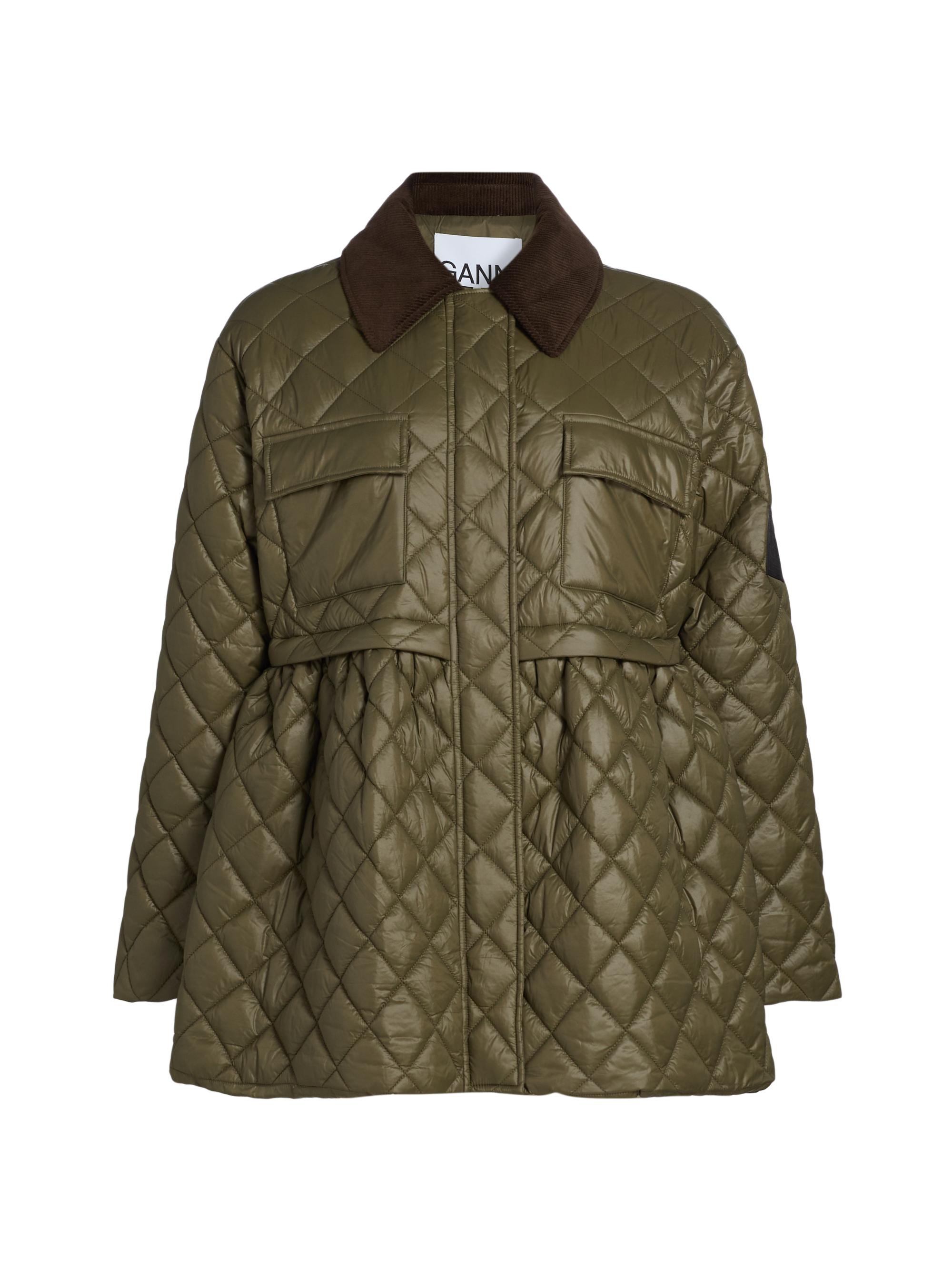 Ganni Women's Corduroy Collar Quilted Jacket - Kalamata