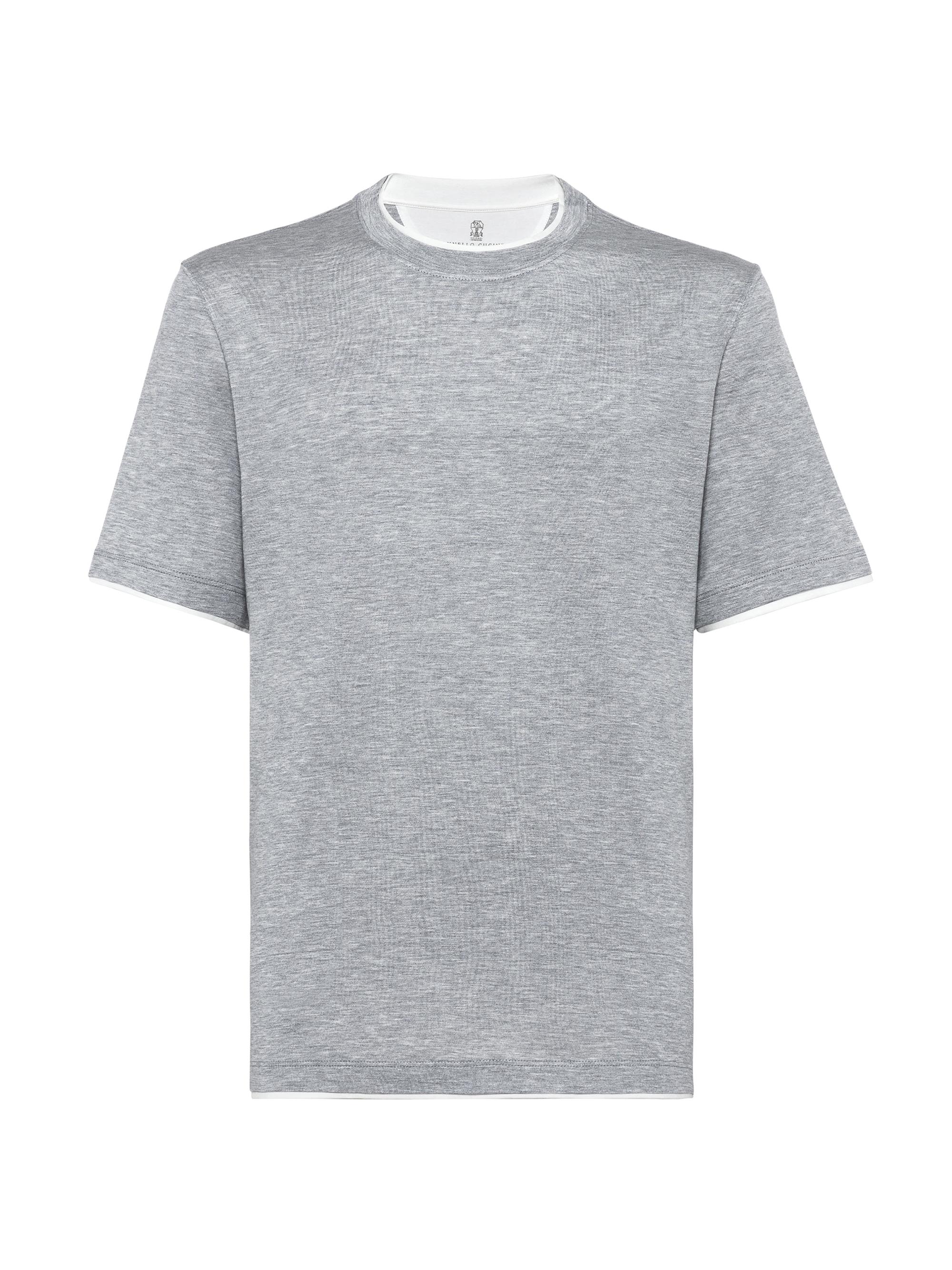 Brunello Cucinelli Men's Silk and Cotton Lightweight Jersey Crew-Neck T Shirt - Grey