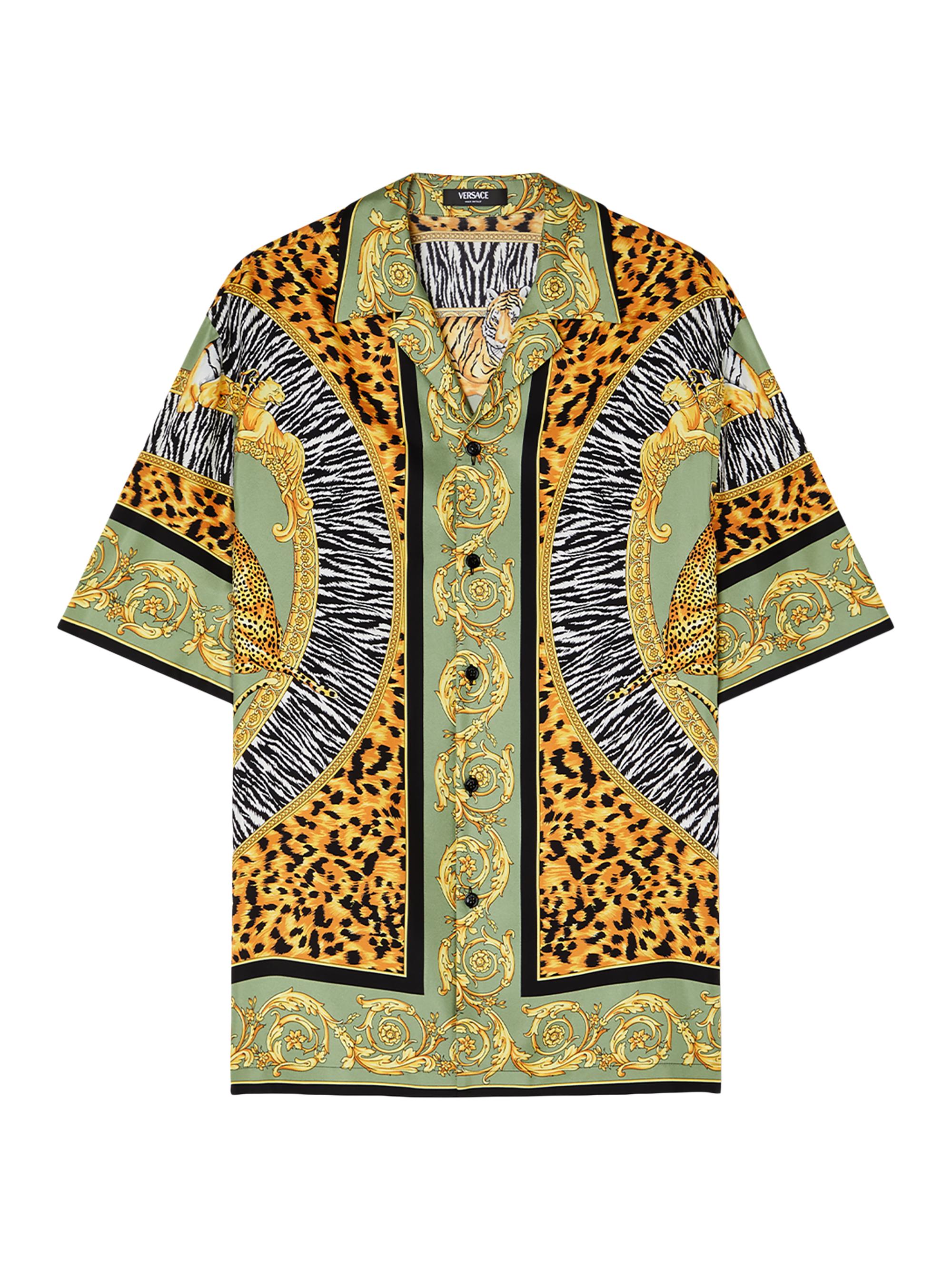 VERSACE　シャツ Cheetah Foulard Silk Shirt Gray,Gold | VERSACE US