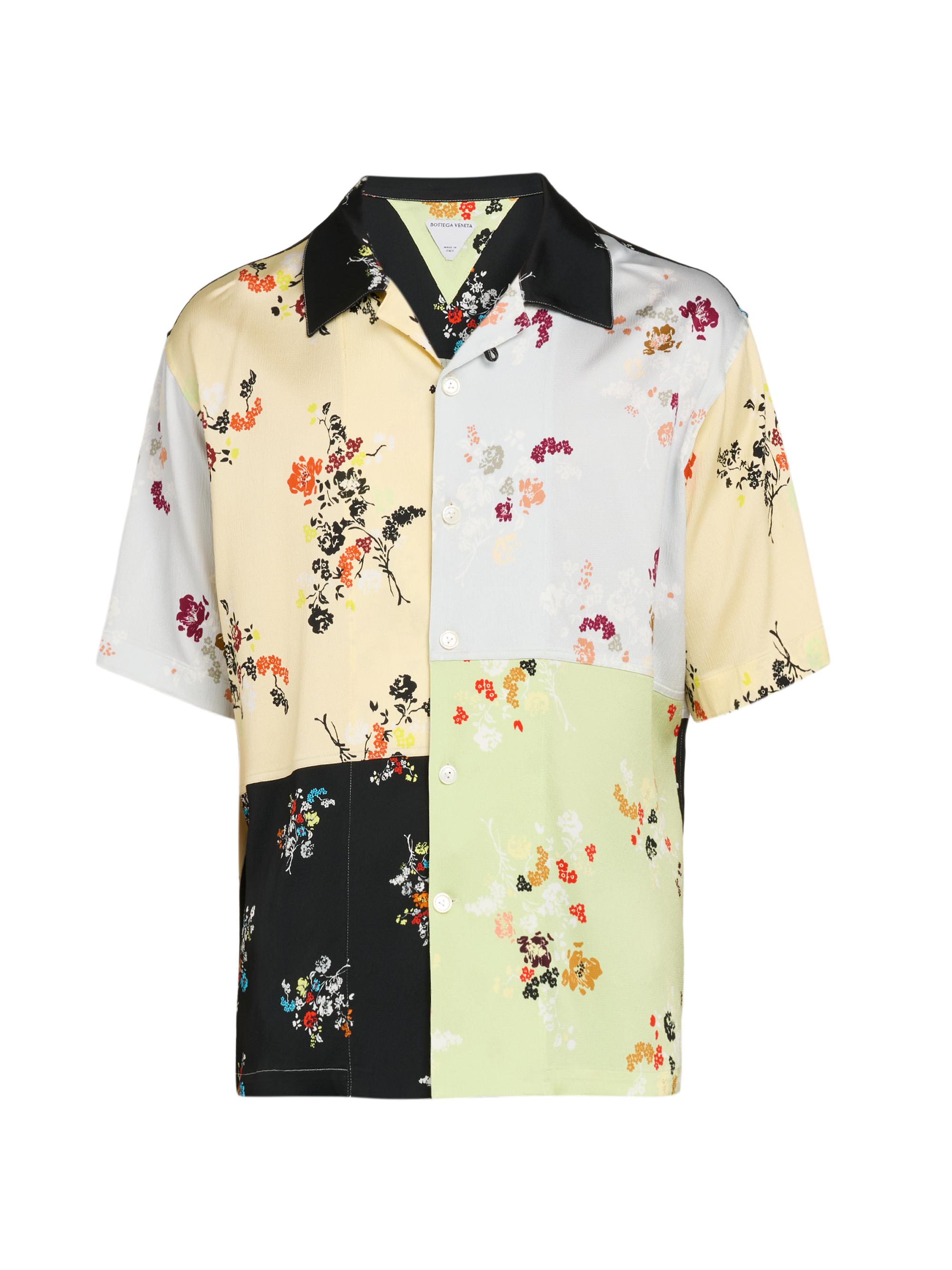 Bottega Veneta Men's Colorblocked Floral Button-Front Shirt - Pastry Mint Black