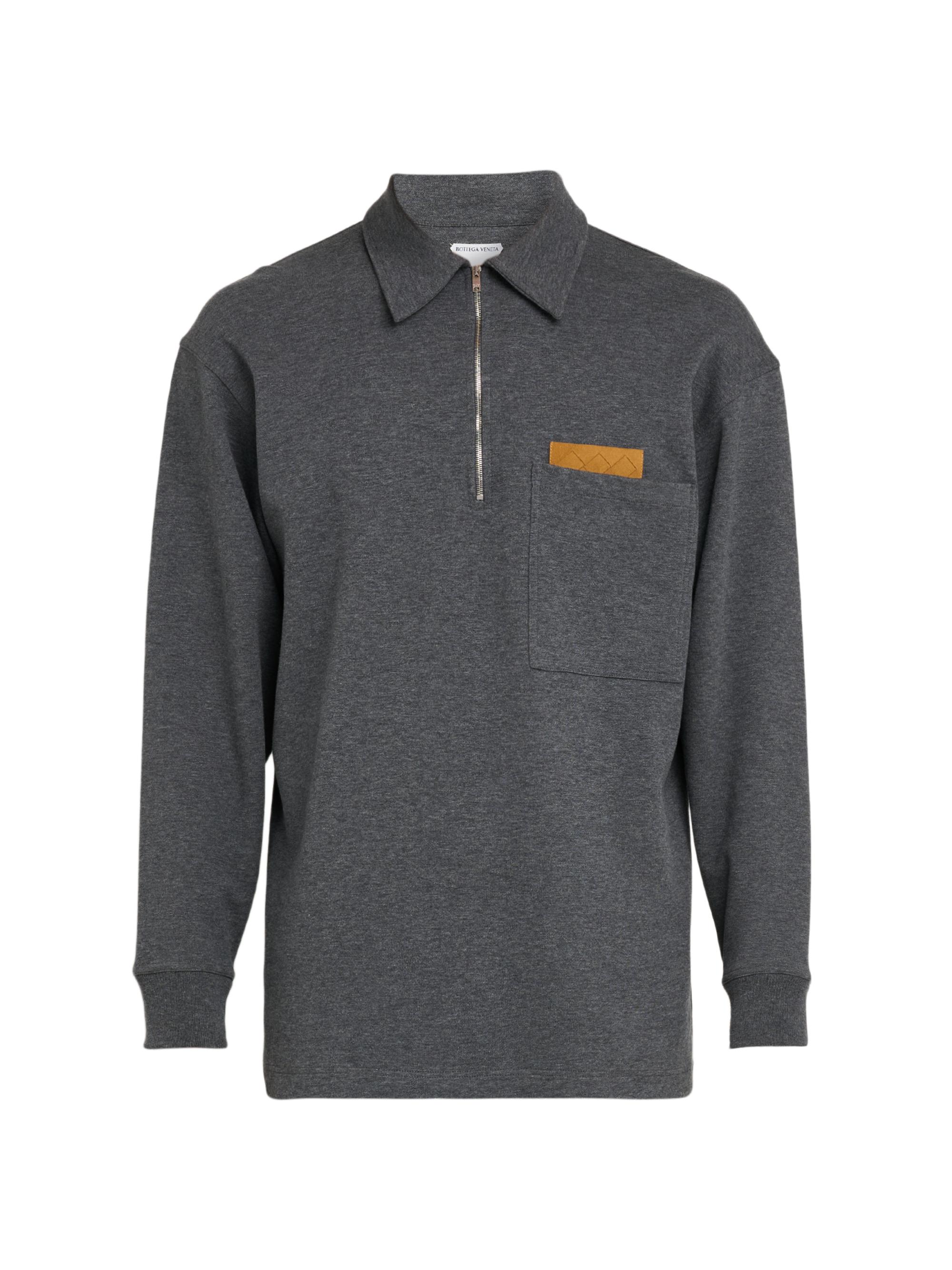 Bottega Veneta Men's Double-Cotton Melange Jersey Overshirt - Dark Grey Melange