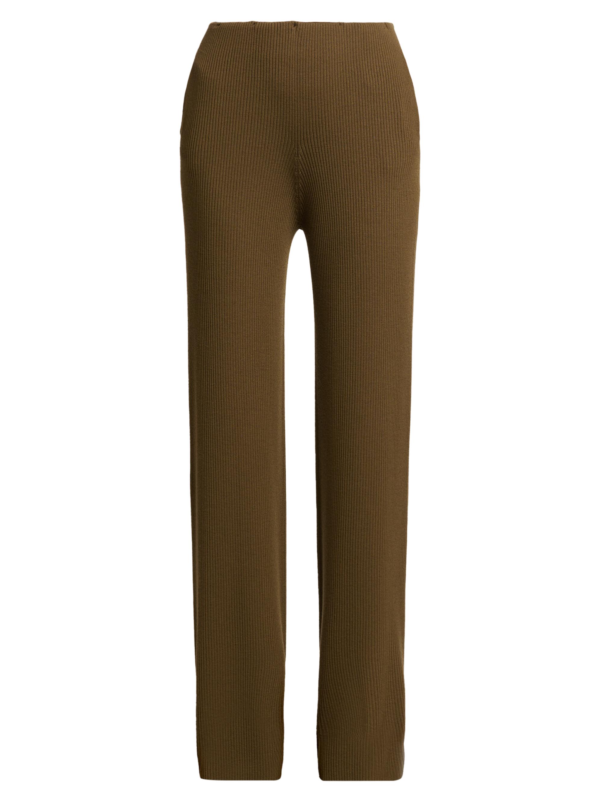 Light Ribbed Wool Straight Trousers