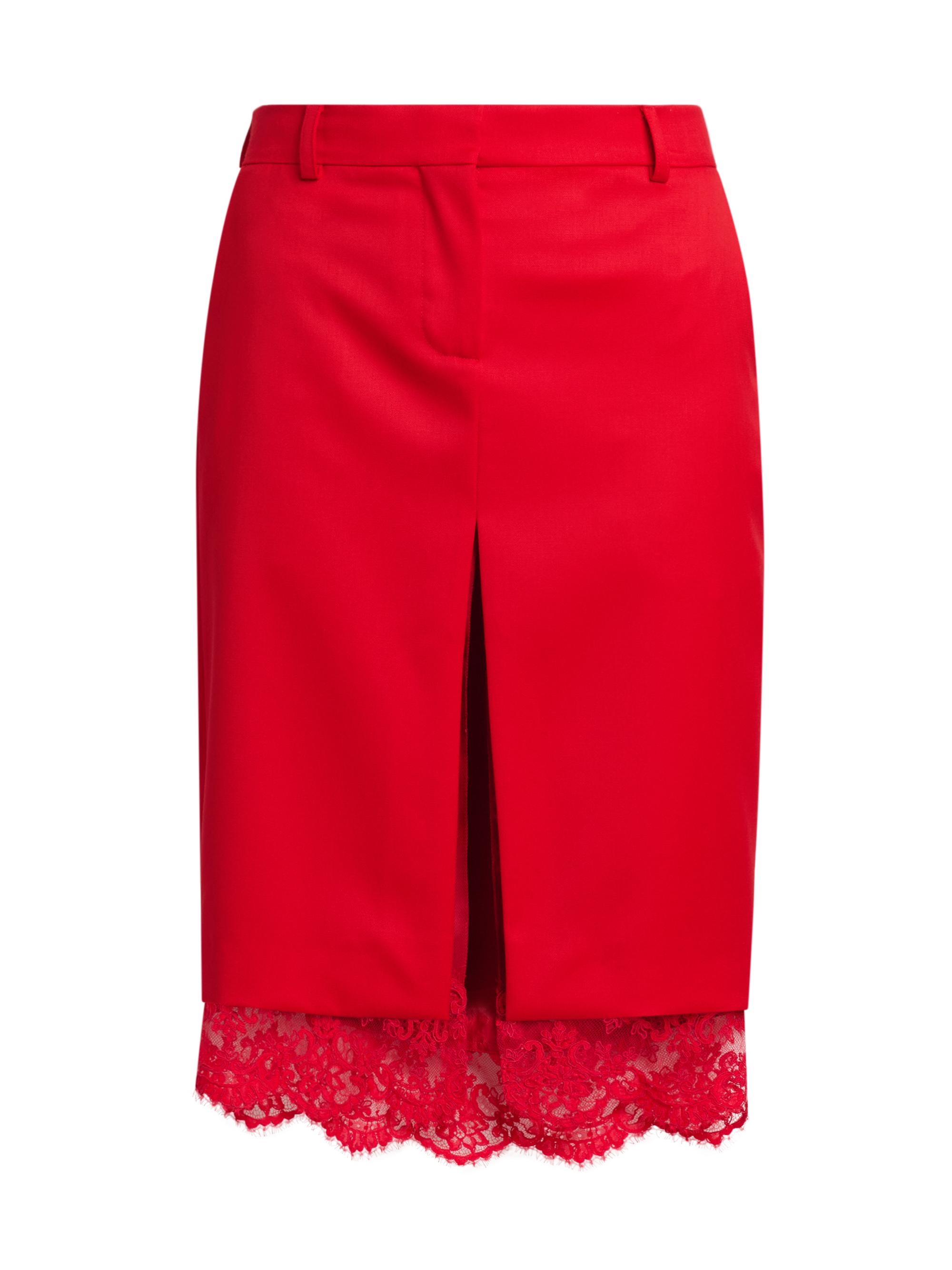 Stella McCartney Women's Lace Trim Slit Midi-Skirt - Lipstick Red