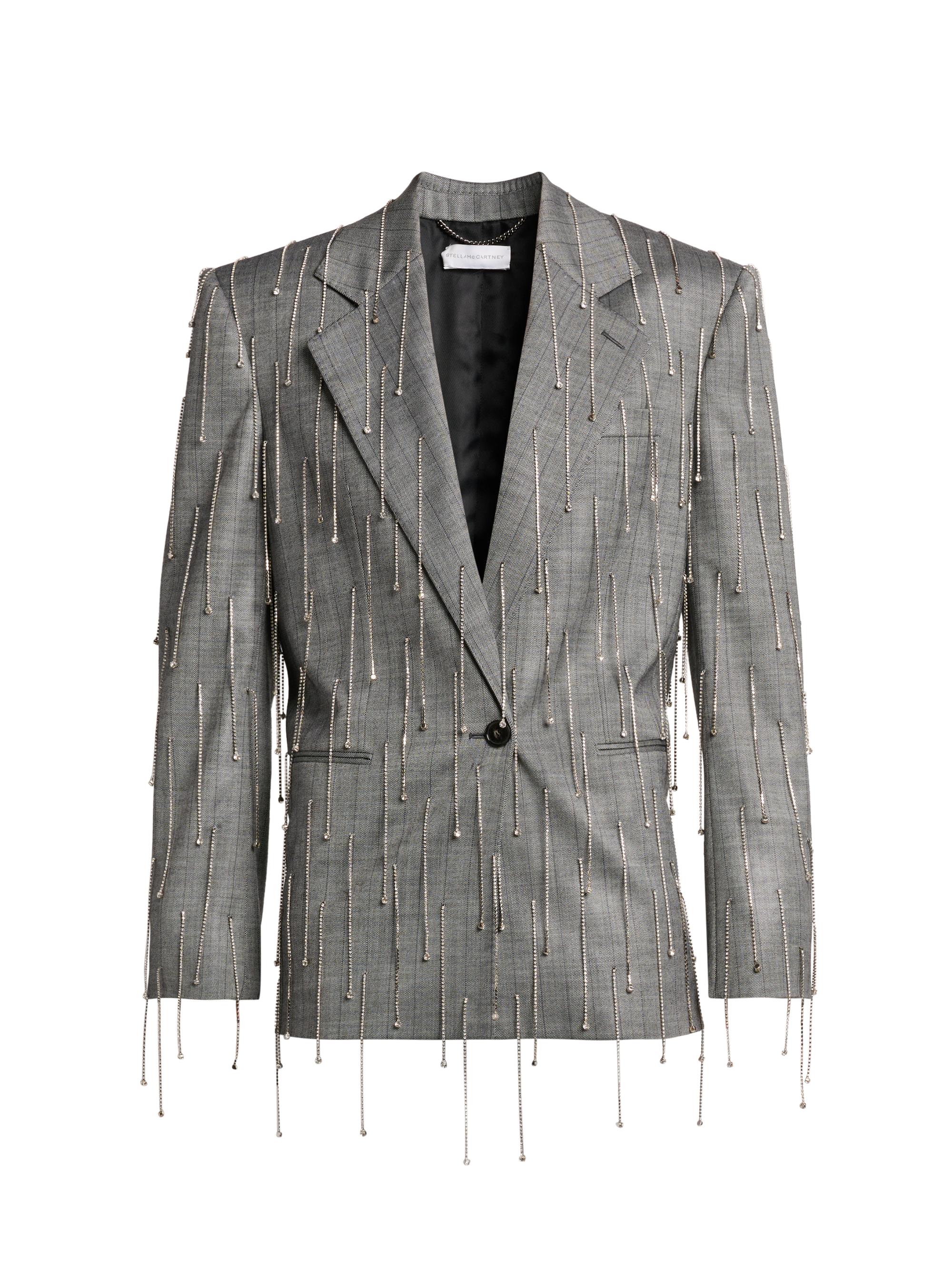 Stella McCartney Women's Fringed Pinstriped Jacket - Grey
