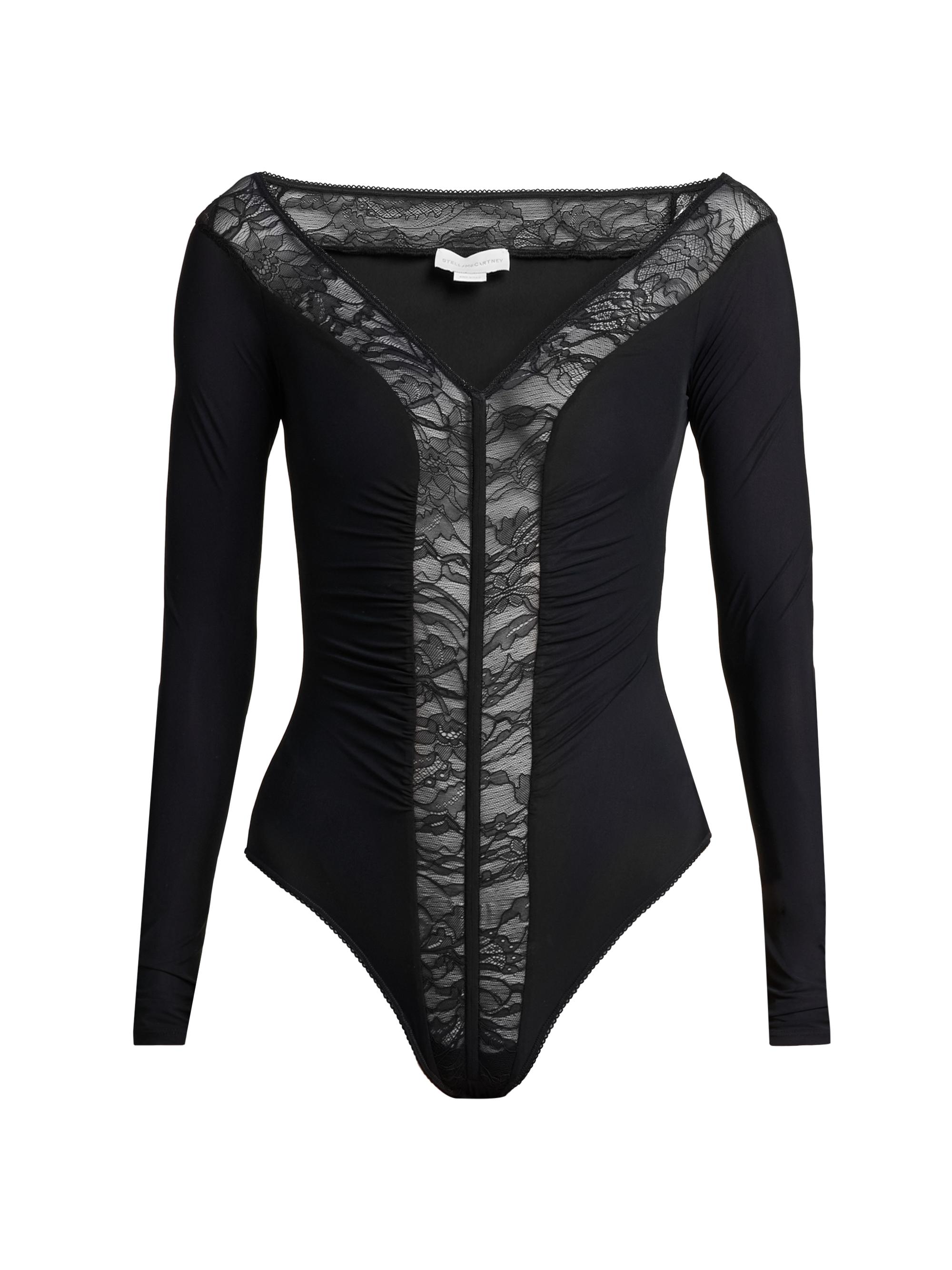 Stella McCartney Women's Lace-Trimmed V-Neck Bodysuit - Black