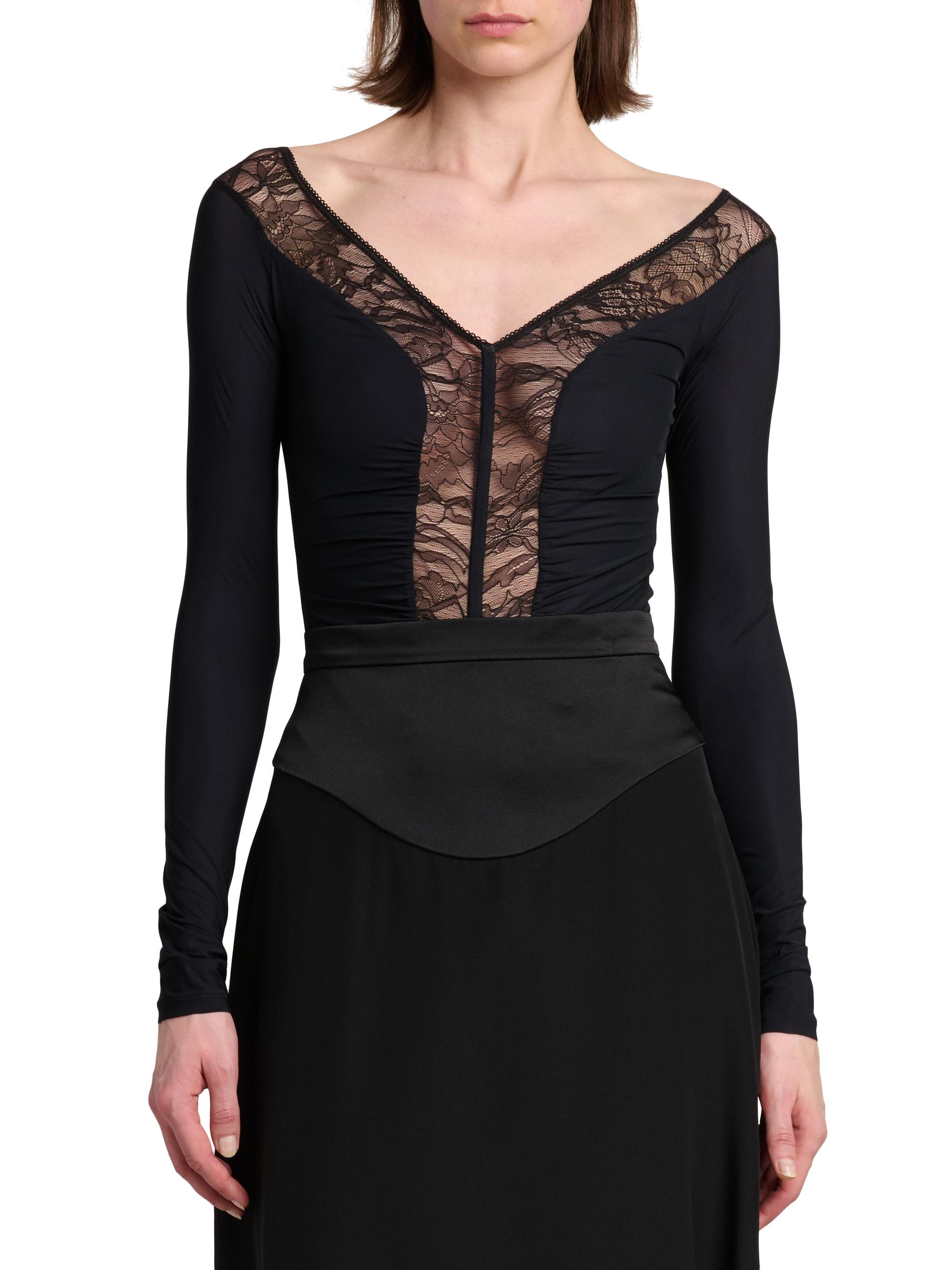 Lace-Trimmed V-Neck Bodysuit