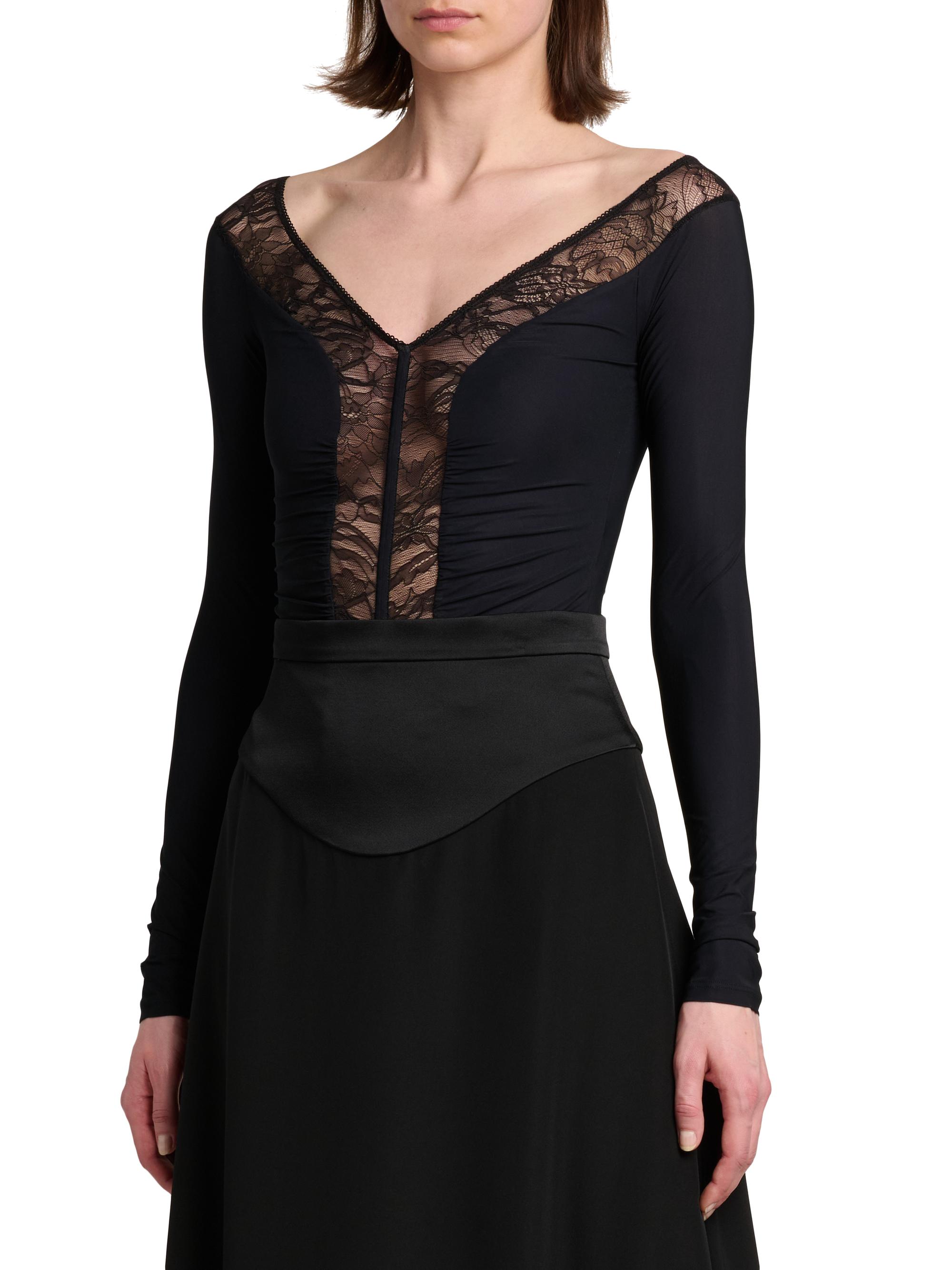 Lace-Trimmed V-Neck Bodysuit