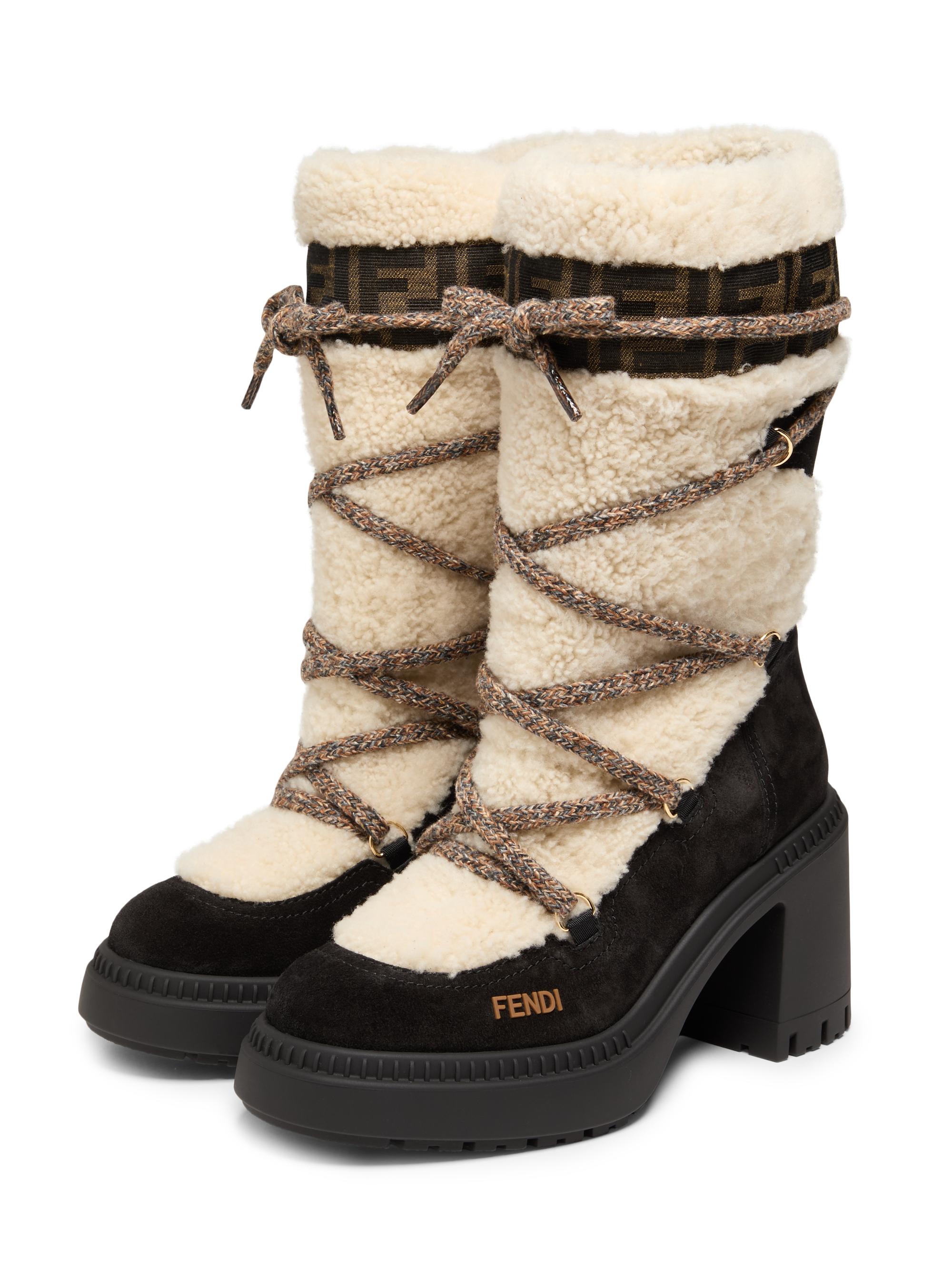 Fendi Leather & Shearling 55MM Heeled Ski Boots | Saks Fifth Avenue