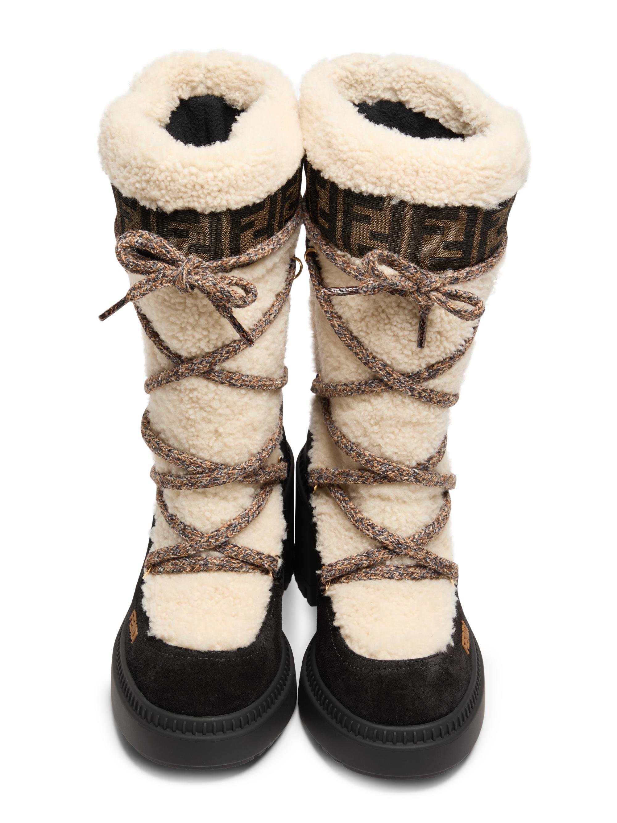 Fendi Leather & Shearling 55MM Heeled Ski Boots | Saks Fifth Avenue
