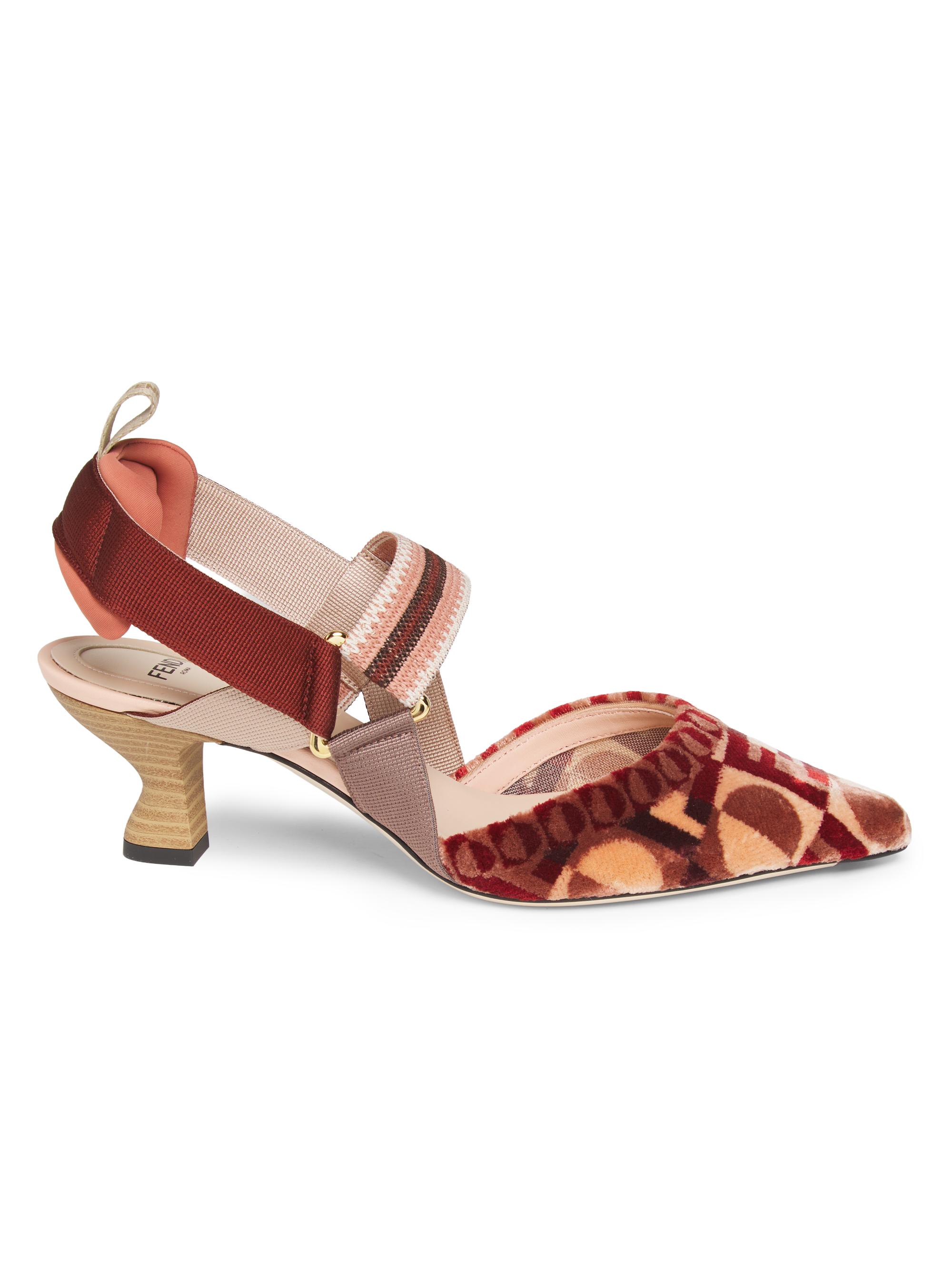 Fendi Women's Iconic Colibri 55MM Velvet Slingback Pumps - Nudo Rose