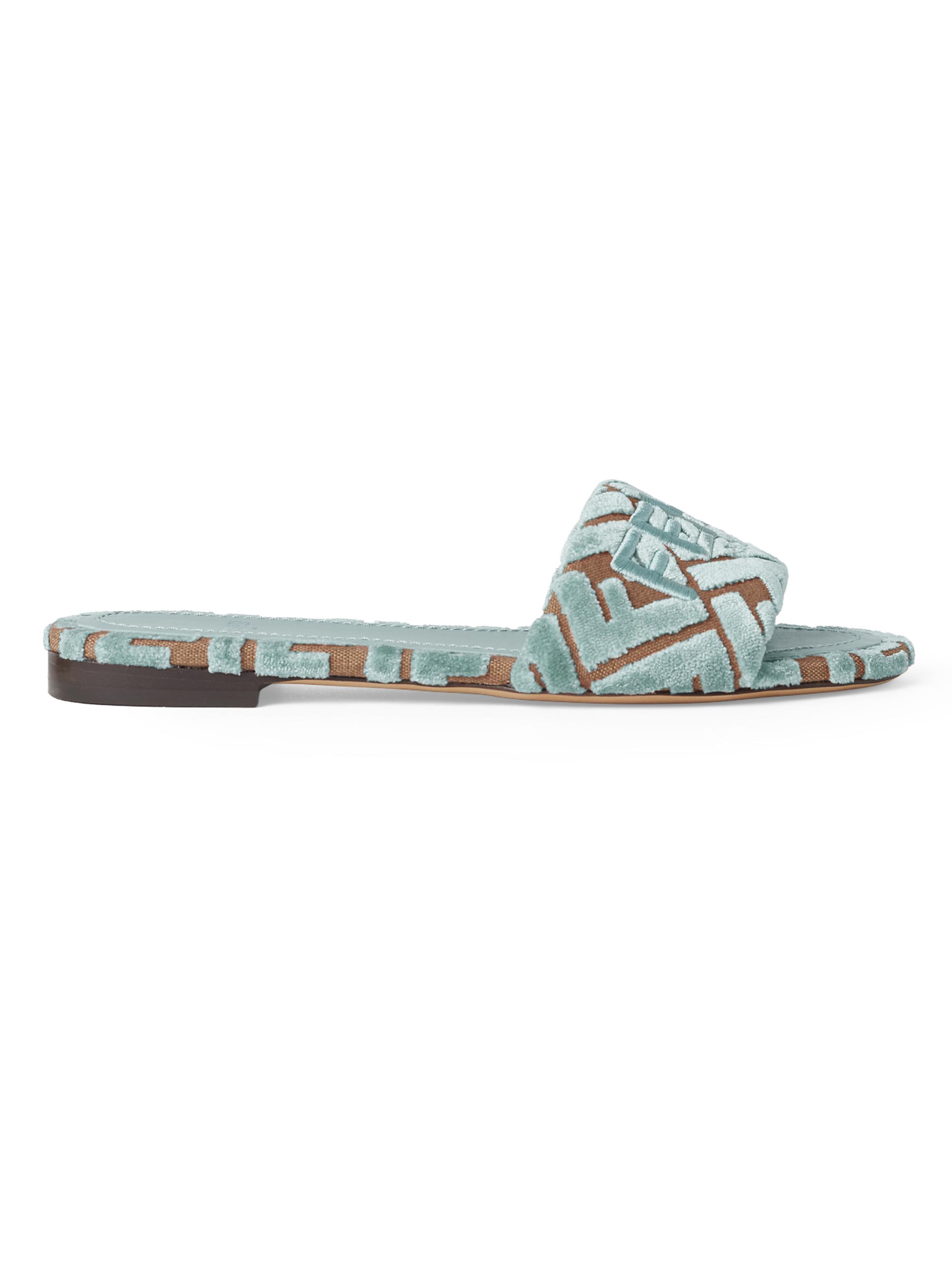 Fendi Women's Sunshine Velvet Logo Flat Sandals - Beige Menta