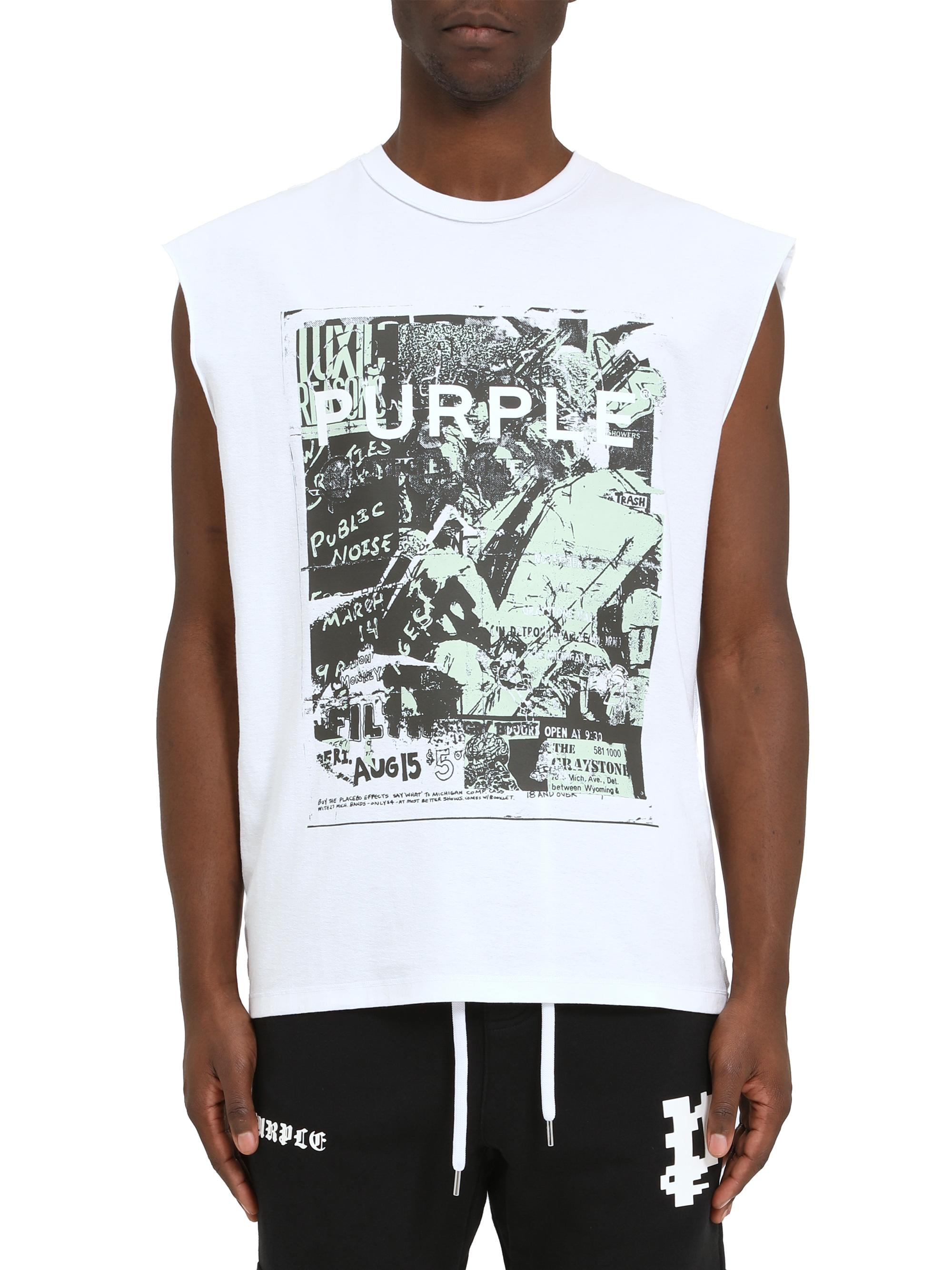 Purple Brand Men's Cotton Sleeveless Logo T-Shirt - White