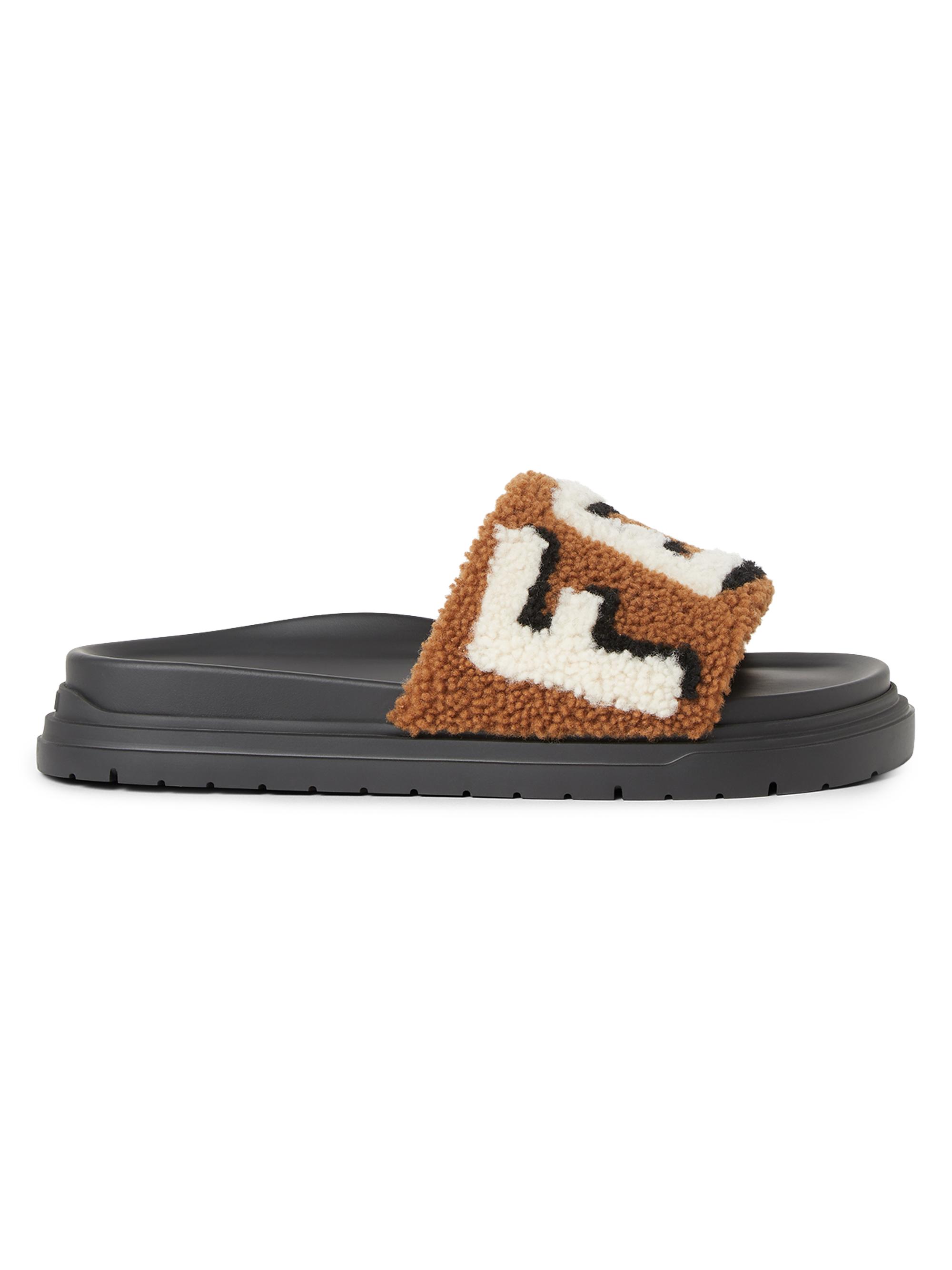 Fendi Logo Shearling Slide Sandals | Saks Fifth Avenue