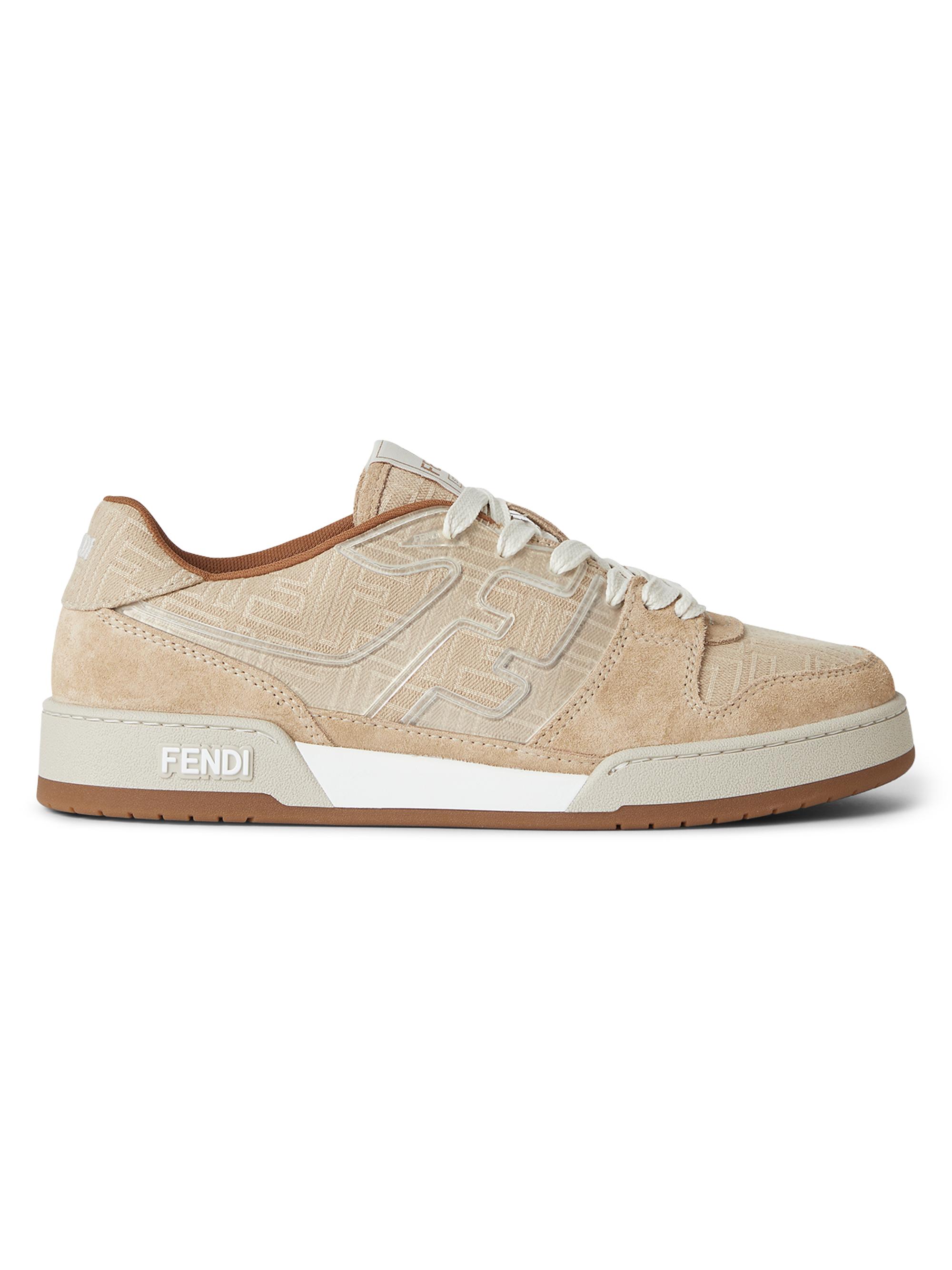 Fendi Men's Match FF Logo Suede Sneakers - Biscuit Sabbia