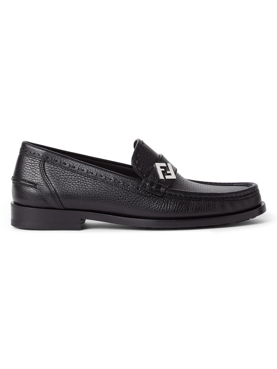 Fendi Men's Ff Logo Leather Loafers In Black