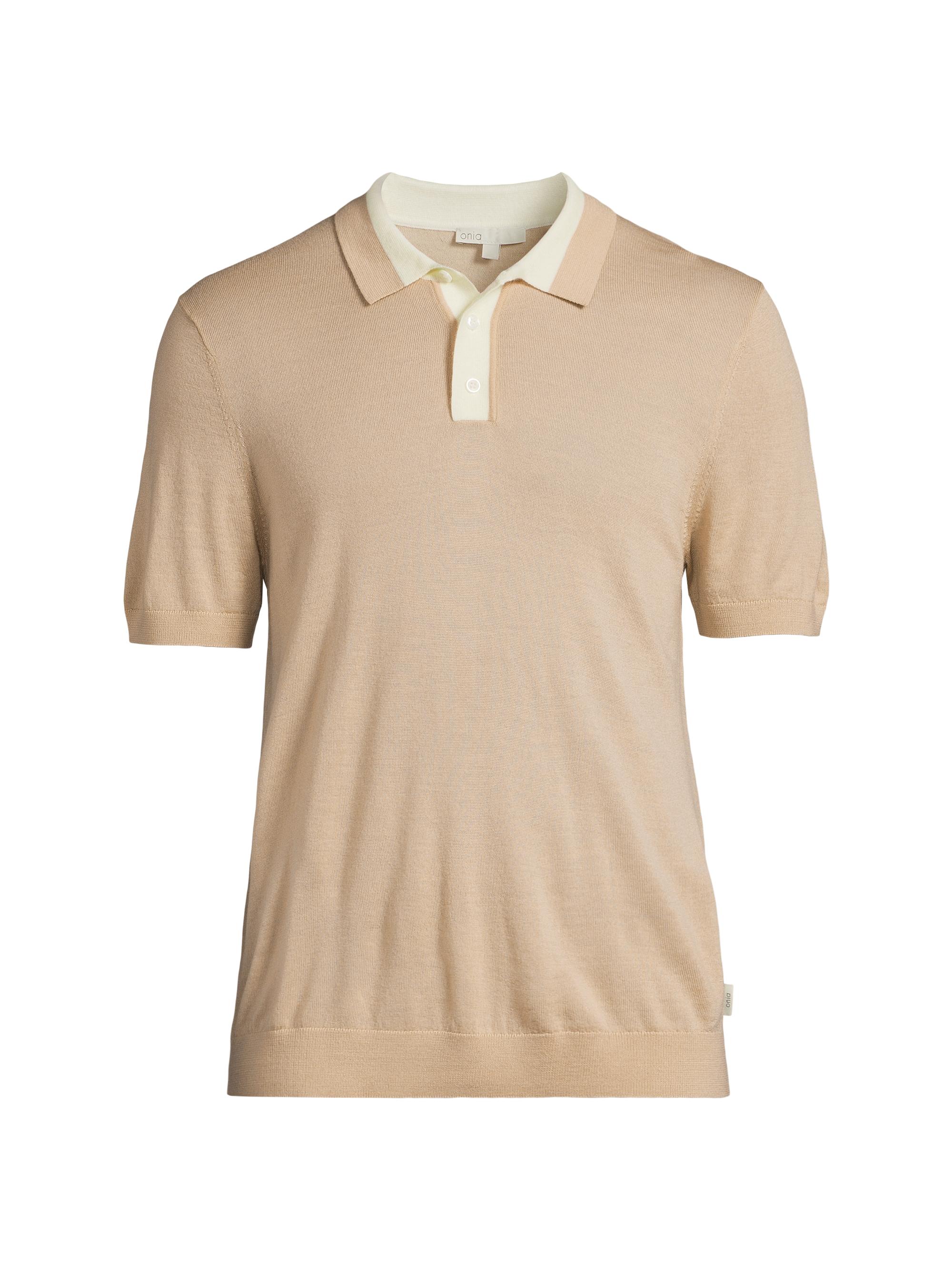 Onia Men's Wool Fine-Knit Polo Shirt - Oxford Tan White