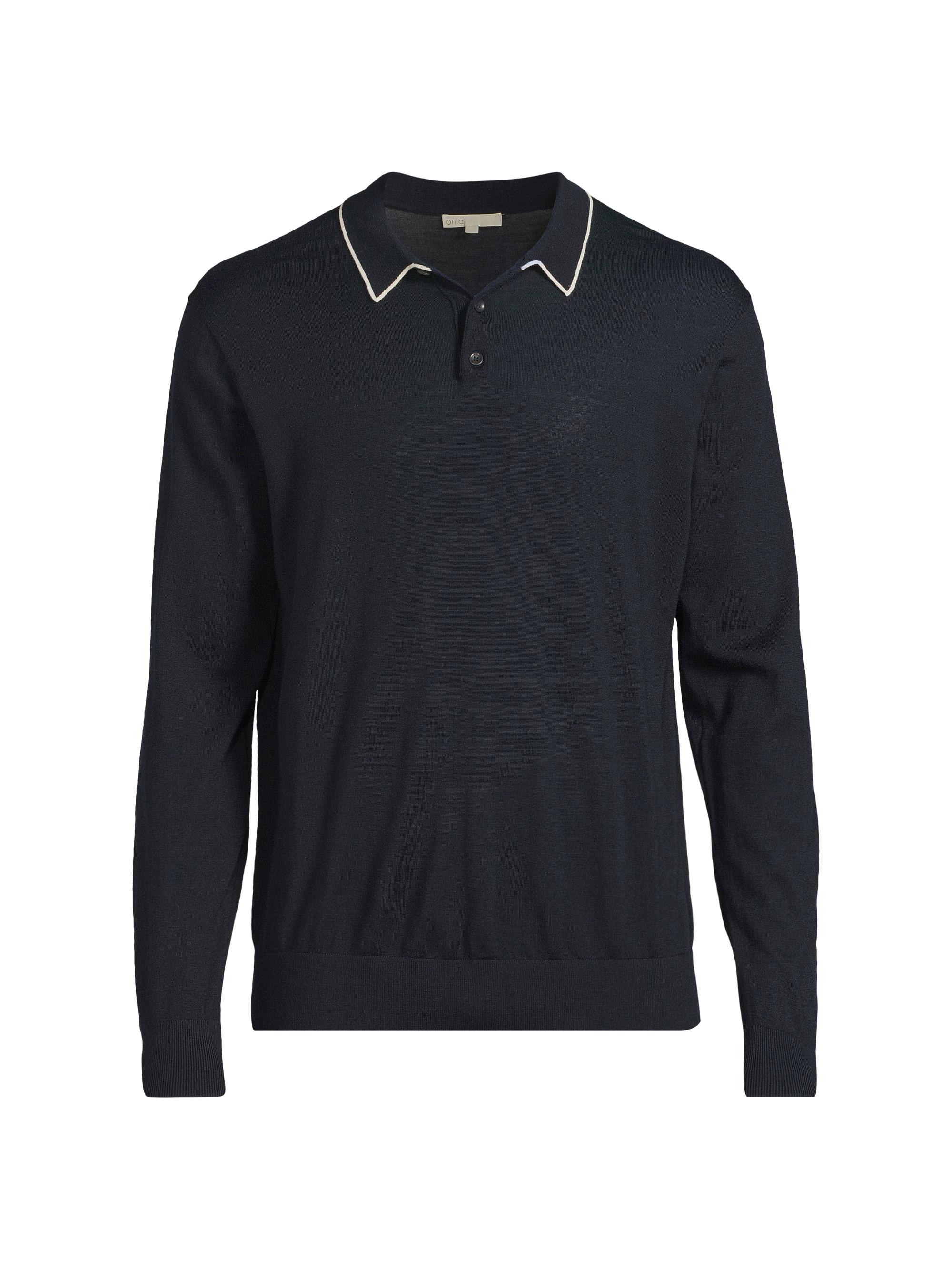 Onia Men's Merino Wool Long-Sleeve Polo Shirt - Midnight White