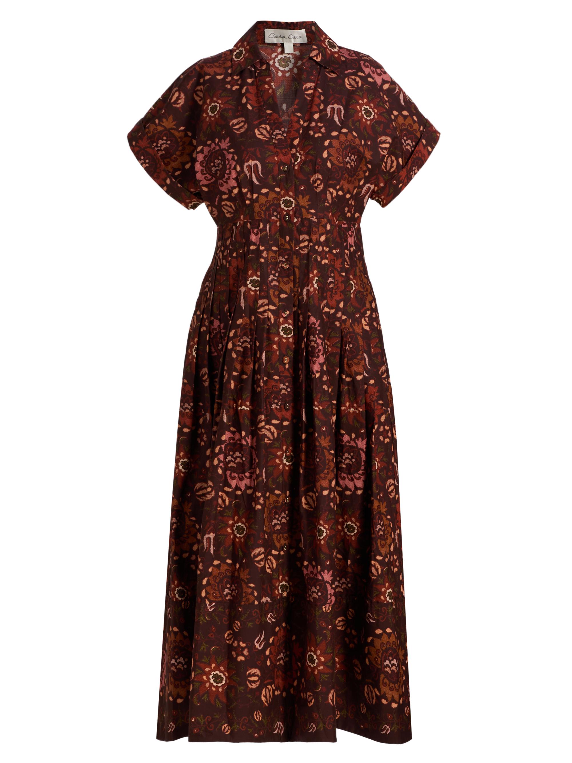 Cara Cara Women's Nash Printed Poplin Cotton Midi-Shirtdress - Batik Vine Wine