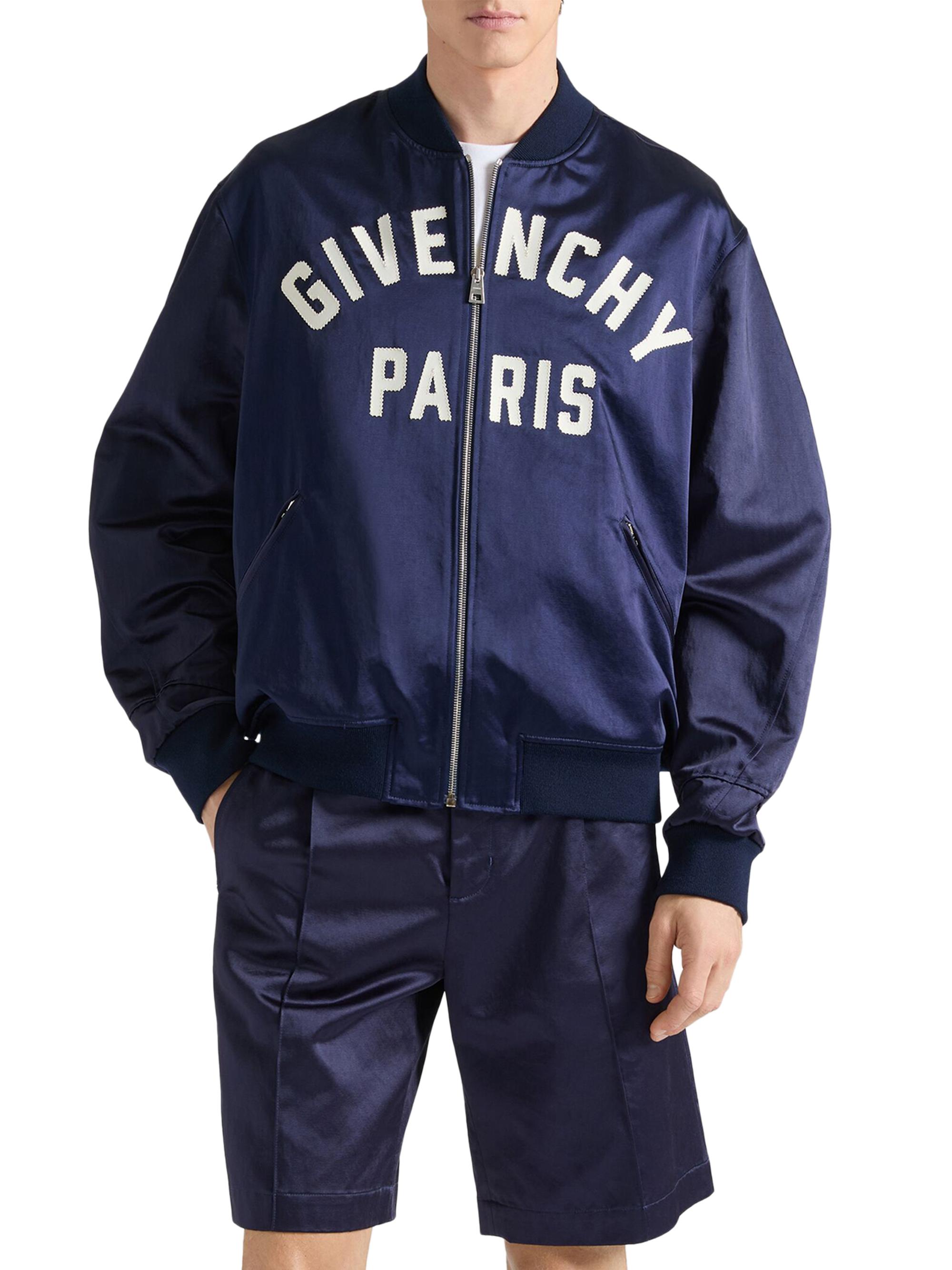 GIVENCHY ネイビーブルゾン　48 Givenchy GIVENCHY Paris zipped blouson in satin | Saks Fifth Avenue