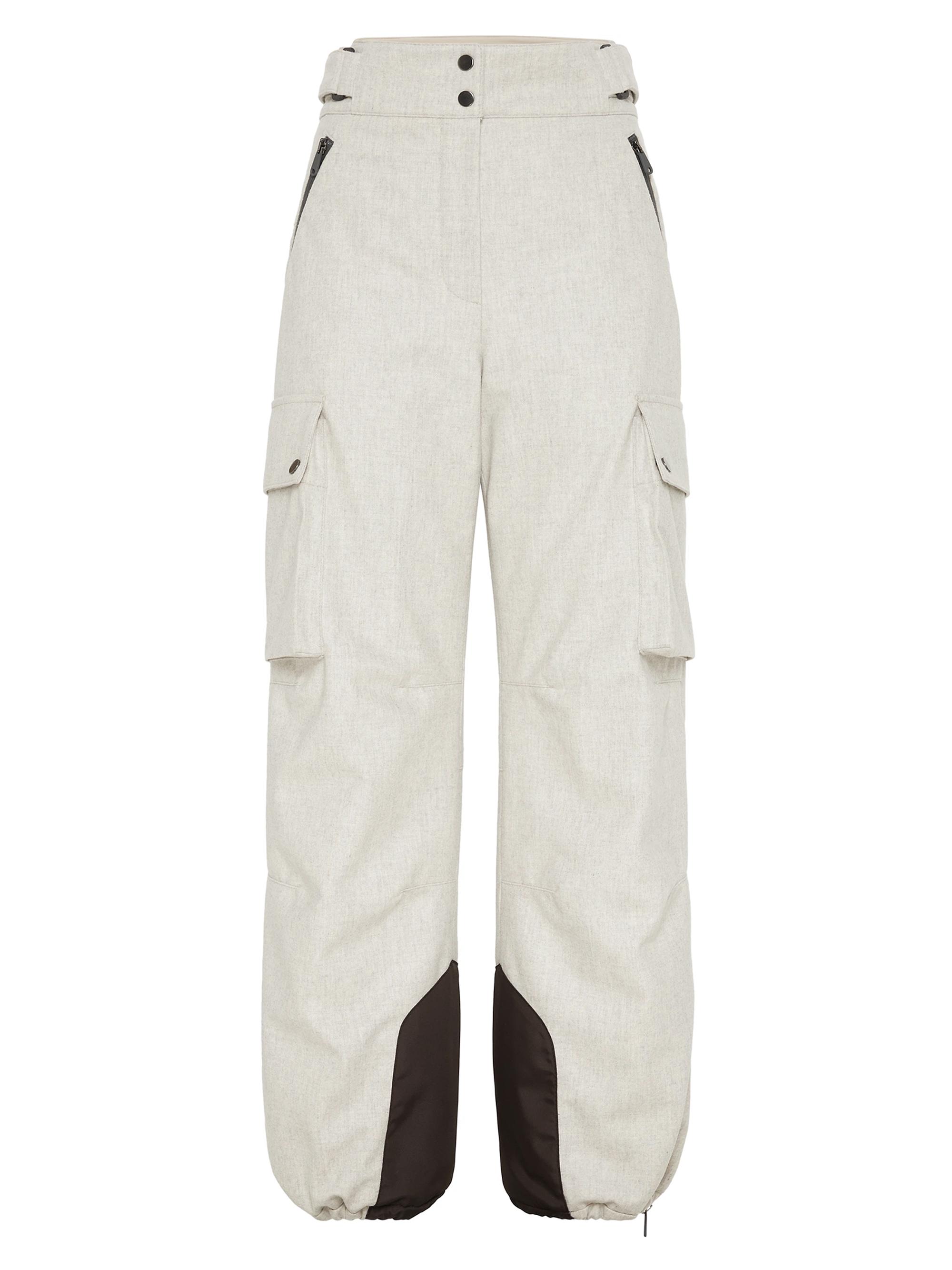 Brunello Cucinelli Women's Bonded Virgin Wool Flannel Mountain Cargo Trousers - Cool Beige