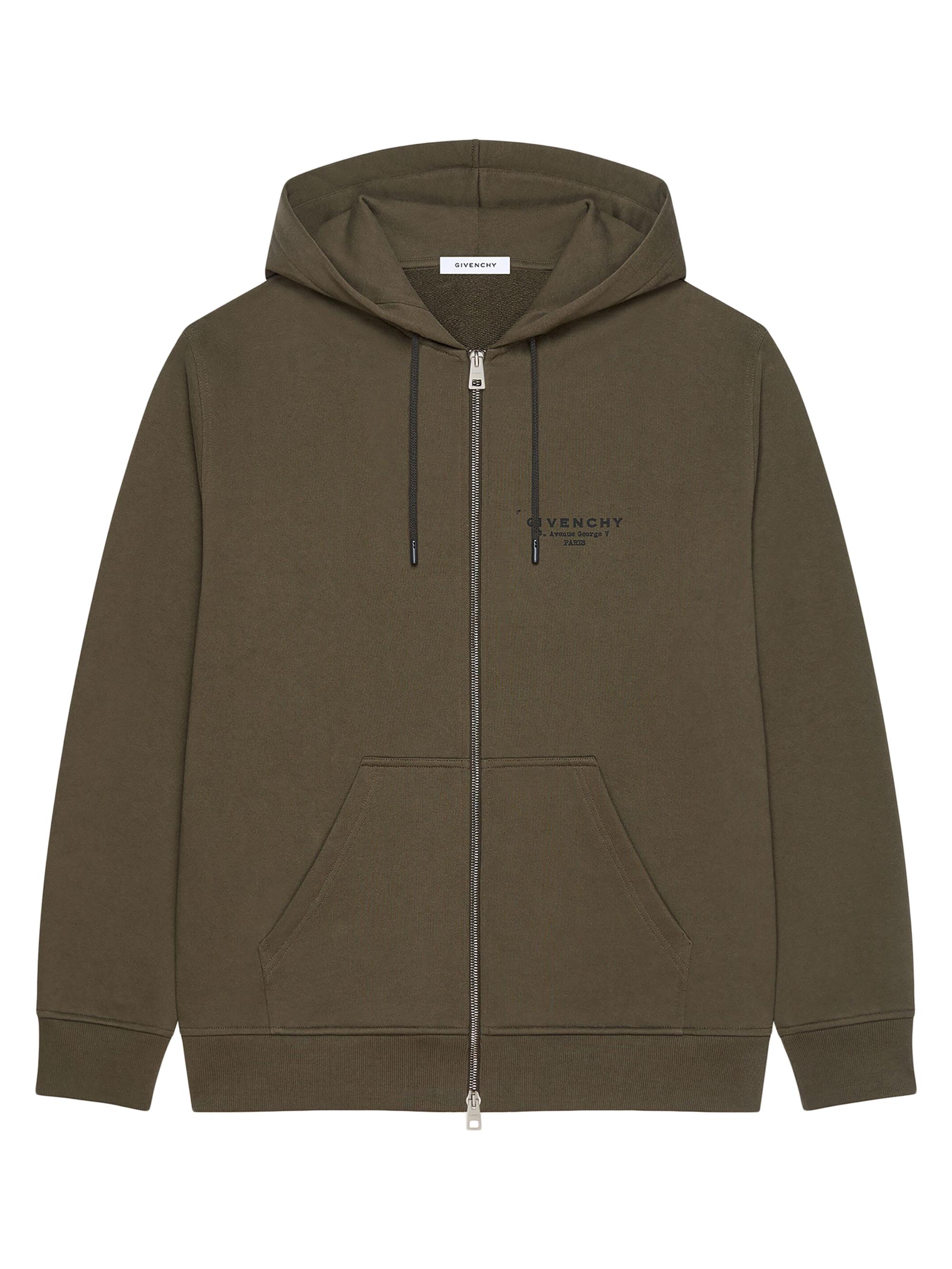 Givenchy Men's Zipped Hoodie in Fleece with Stamp Print - Khaki
