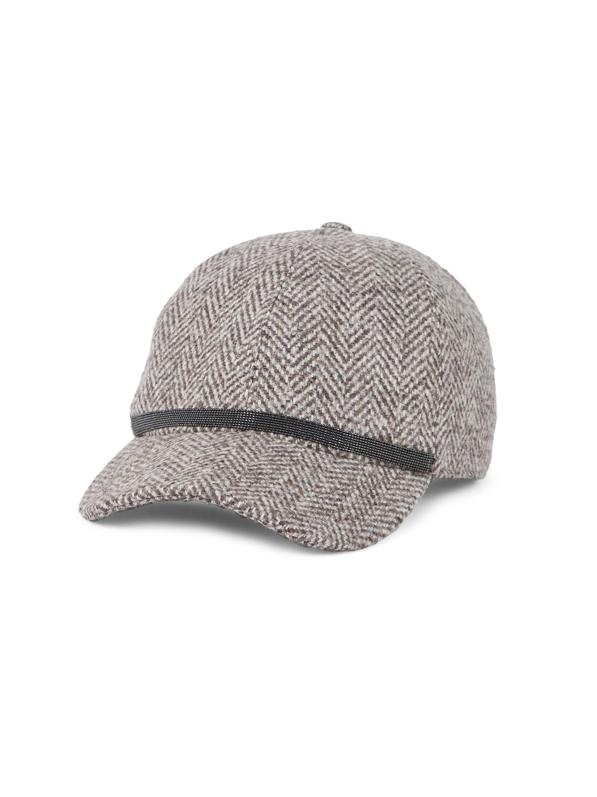 Brunello Cucinelli Women's Virgin Wool Tweed Baseball Cap with Shiny Band - Brown