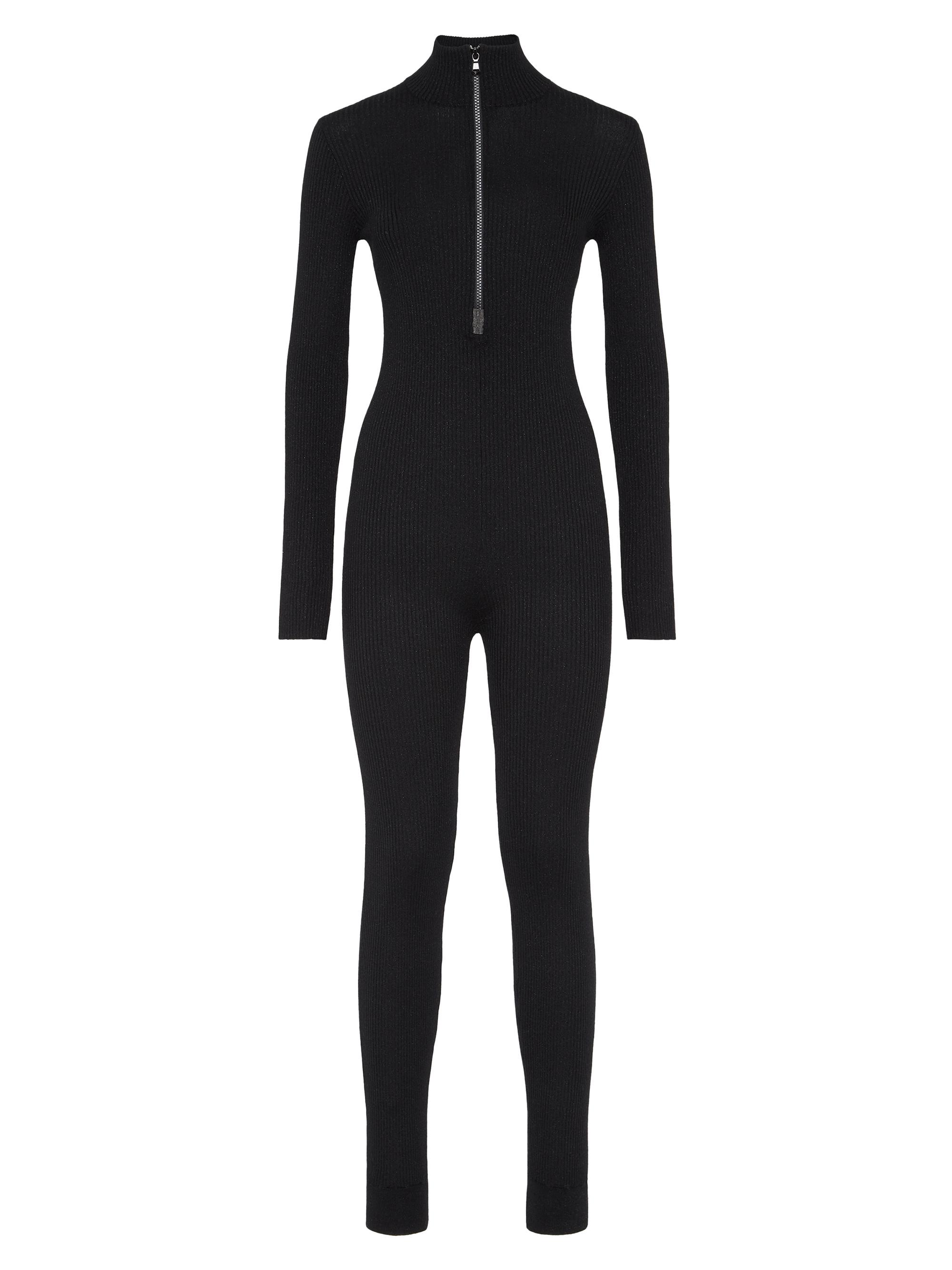 Brunello Cucinelli Women's Sparkling Cashmere and Silk Lightweight Rib Knit Jumpsuit - Black