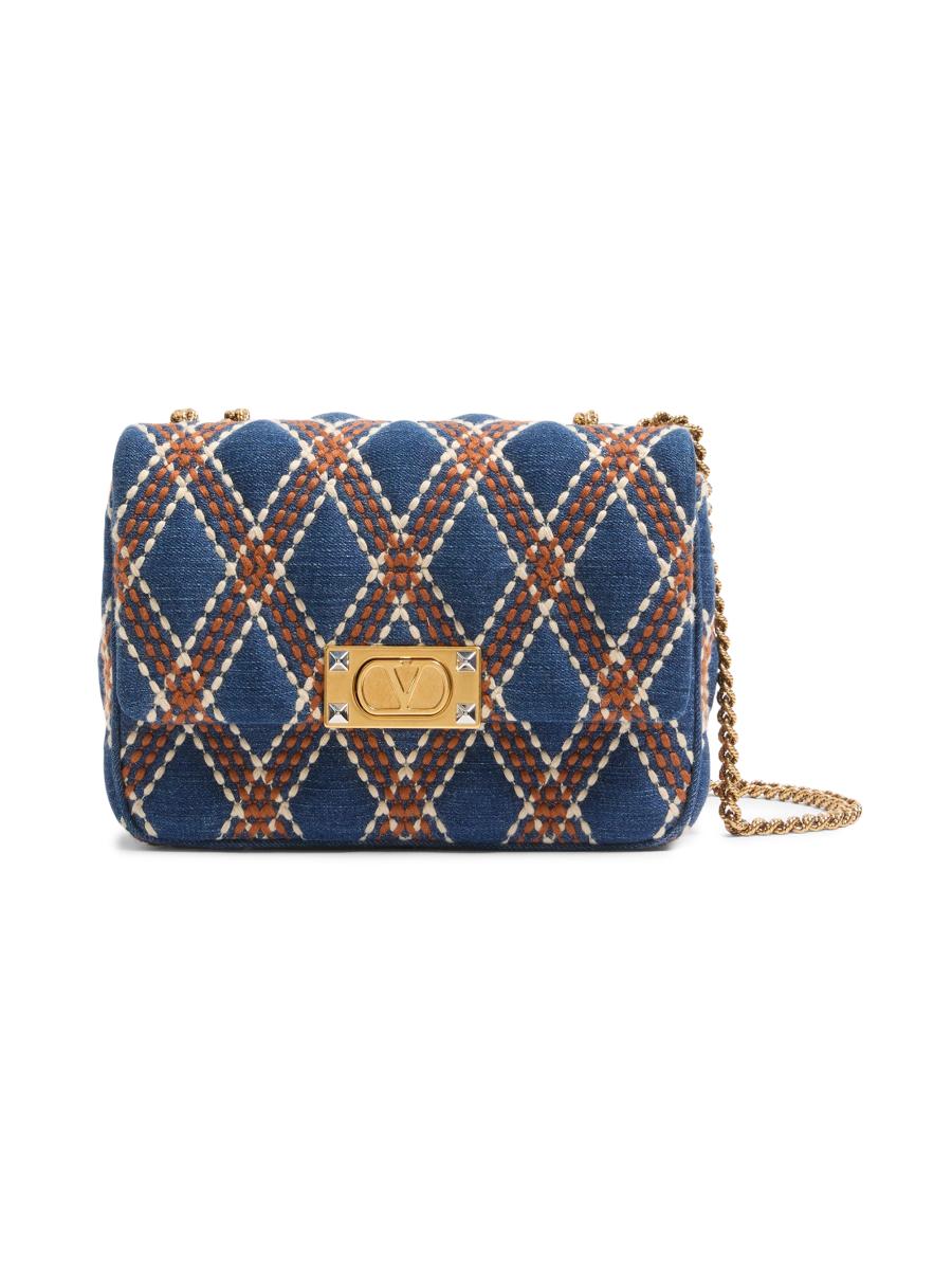 【関税込み】VALENTINO GARAVANI SHOULDER BAG Valentino Garavani Blue Smooth Leather Chain Link Shoulder
