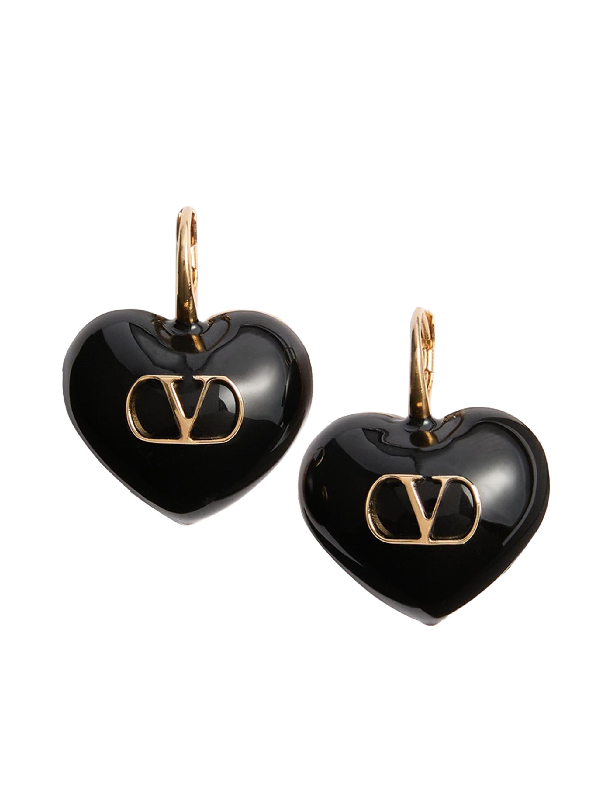 Valentino Garavani Women's Coeur Royal Earrings in Metal and Enamel - Black Gold