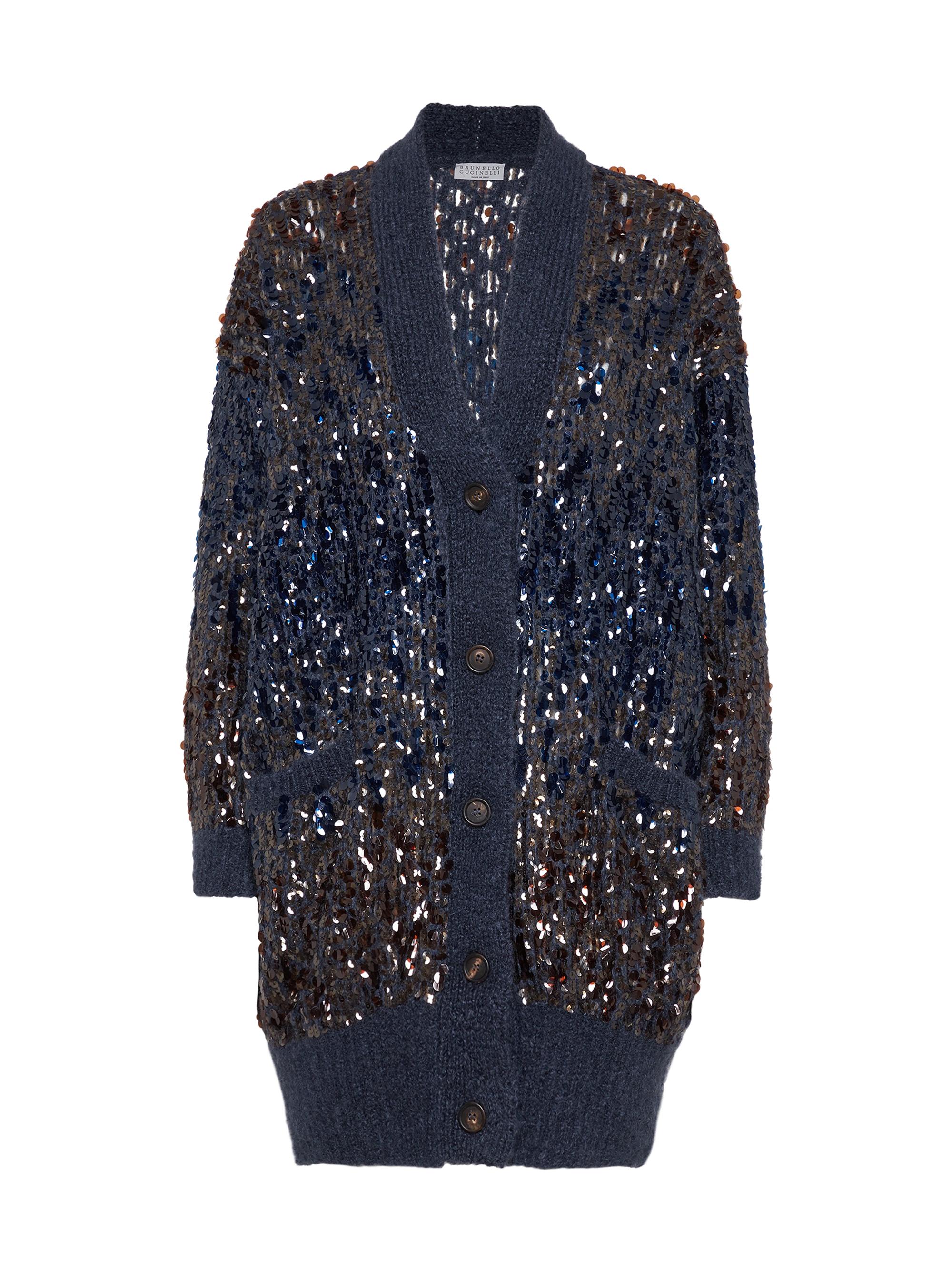 Brunello Cucinelli Women's Dazzling Dégradé Embroidery Long Cardigan - Navy Blue