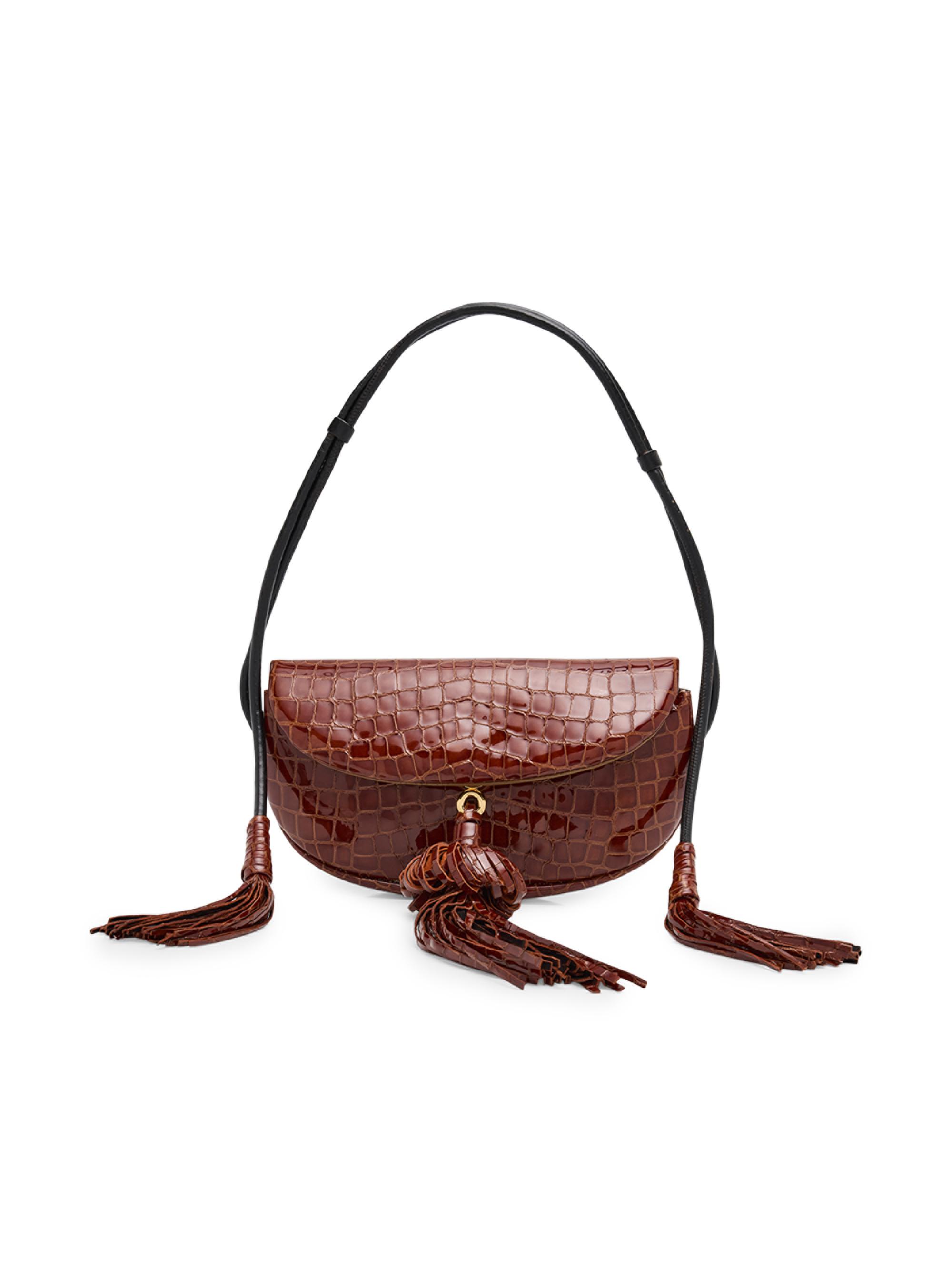 Ulla Johnson Women's Paloma Tasseled Croc-Embossed Leather Shoulder Bag - Chestnut