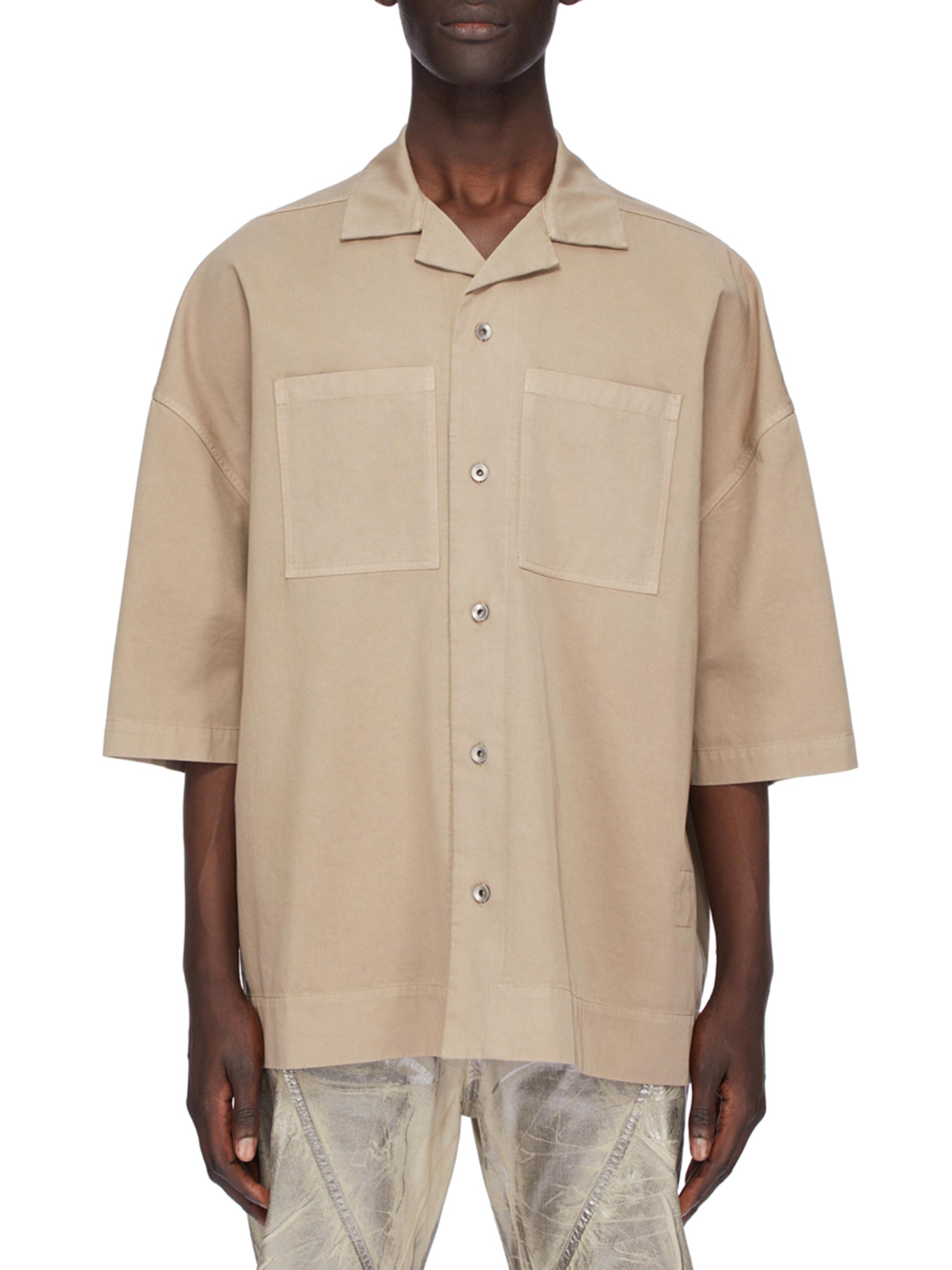 DRKSHDW by Rick Owens Men's Magnum Tommy Stretch Cotton Camp Shirt - Dirty Pearl