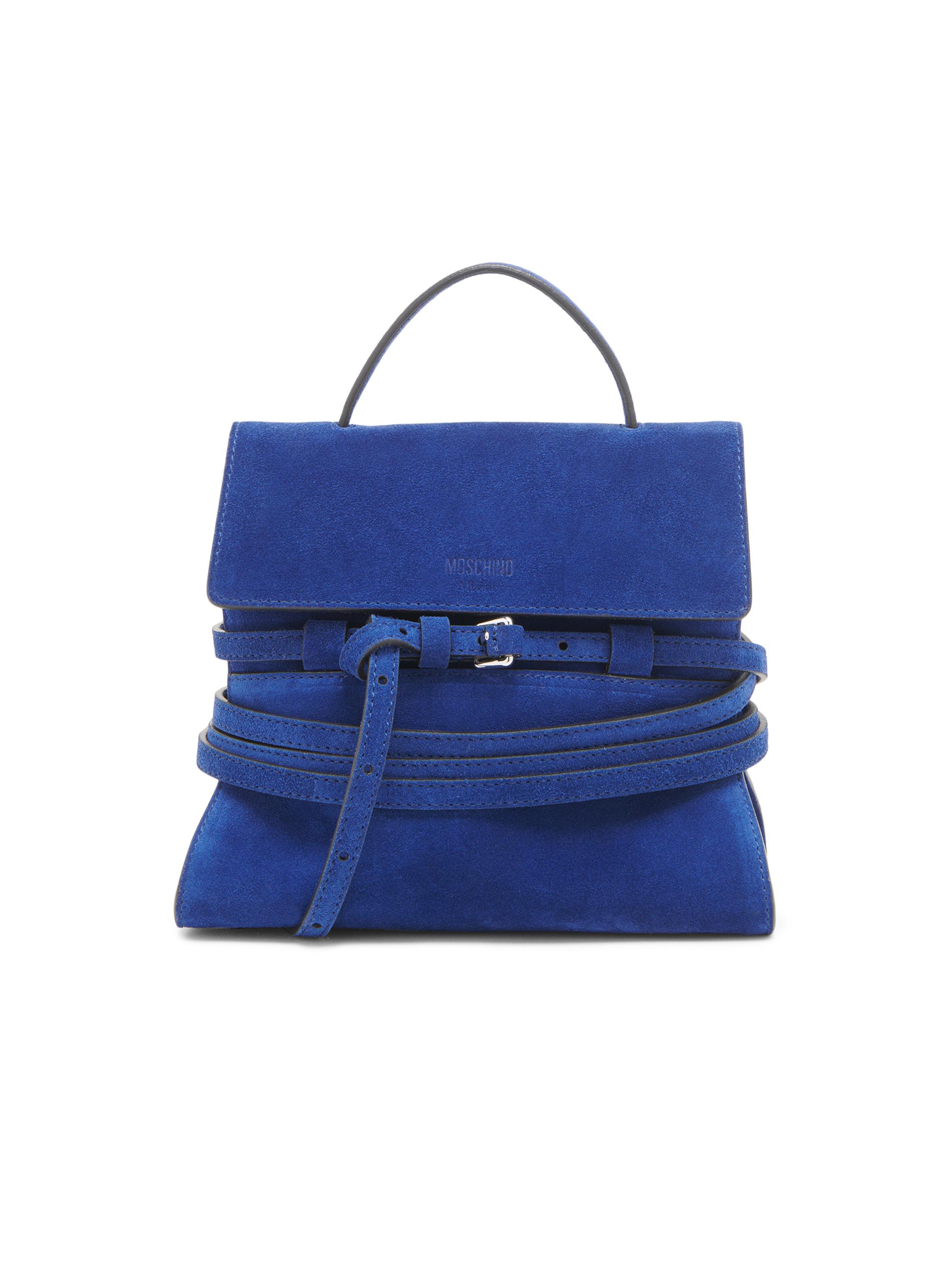 Moschino Women's Mini Tie Me Suede Top Handle Bag - Blue