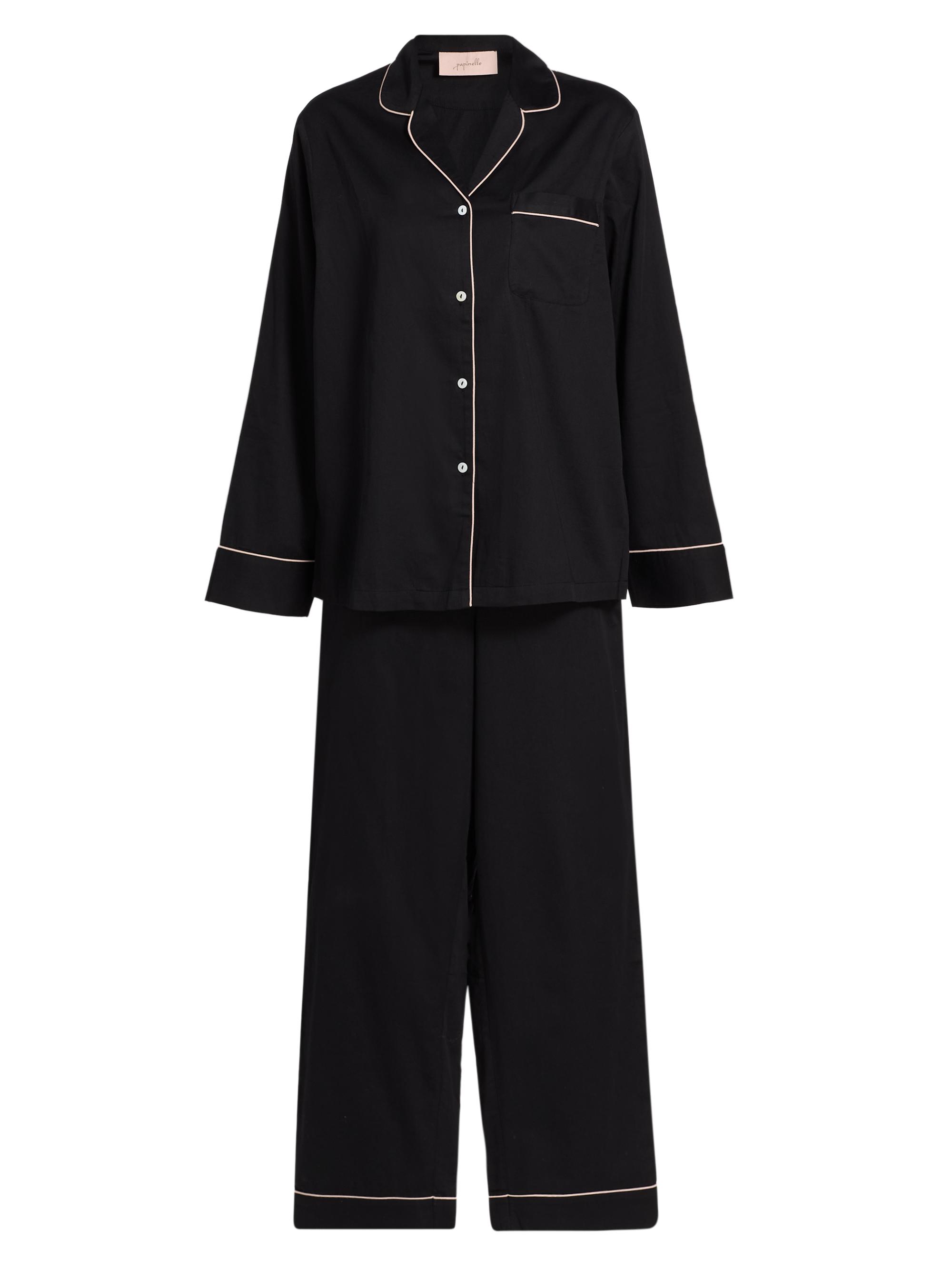Papinelle Women's Zoe Camp Collar Cotton-Sateen Pajamas - Black
