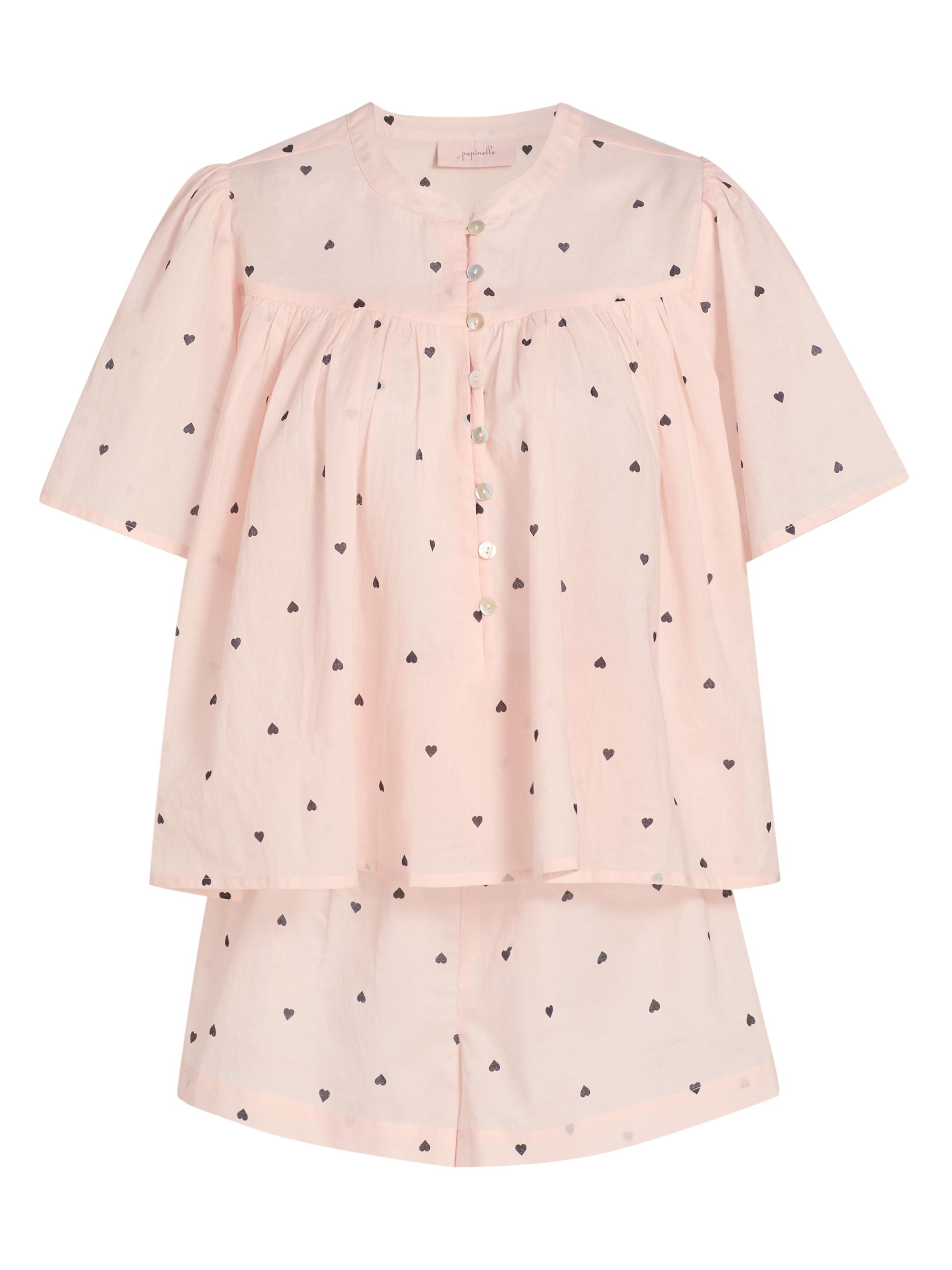 Papinelle Women's Hearts Gathered Cotton Short Pajamas - Rosewater