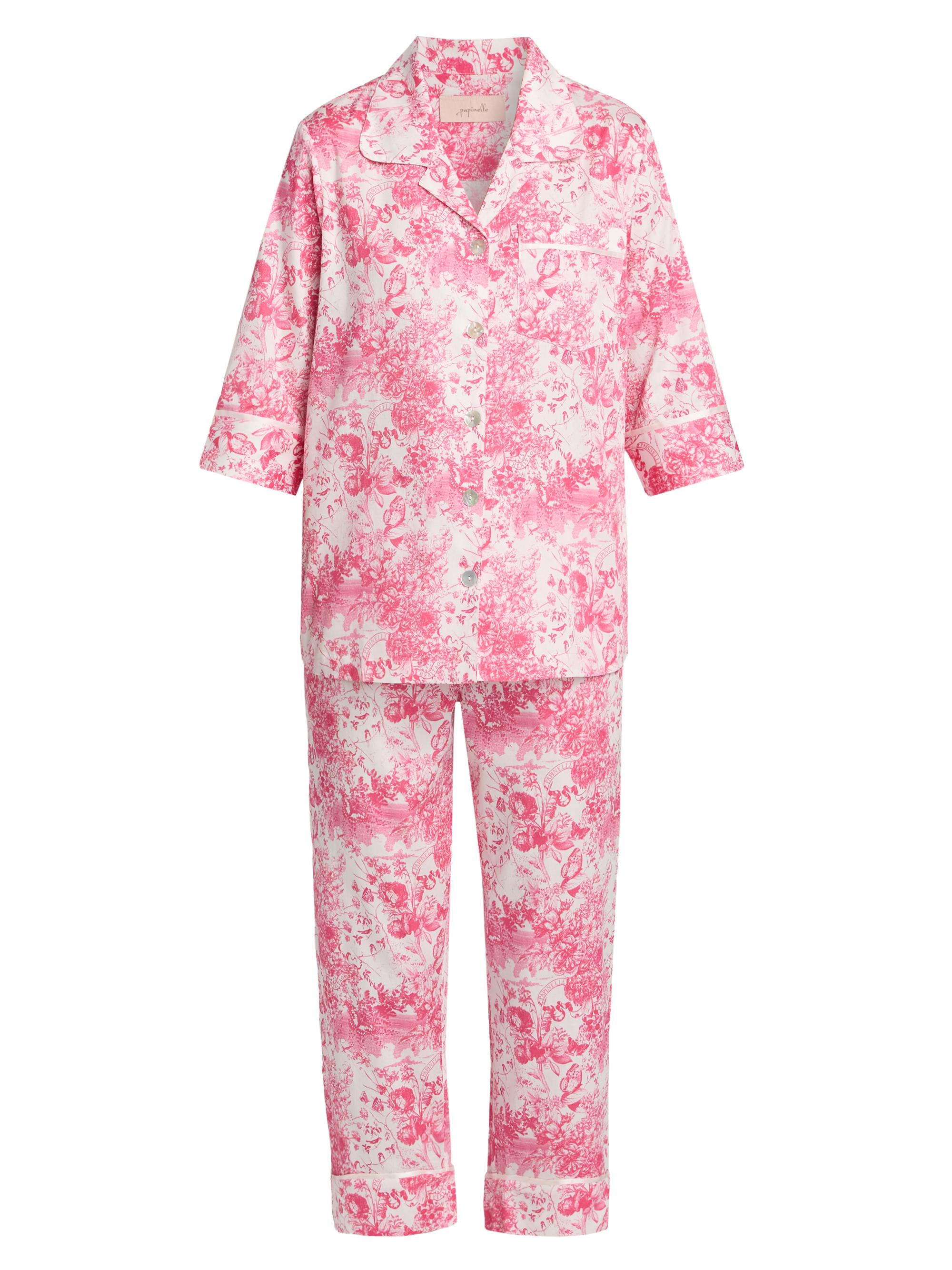 Papinelle Women's Toile de Jouy Crop Pajamas - Pink Lemonade