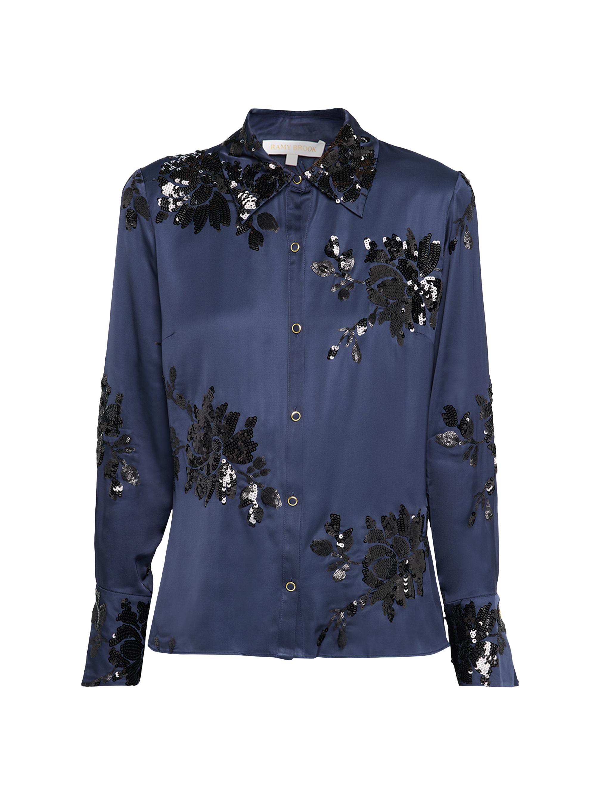 Ramy Brook Women's Sara Floral Sequin-Embellished Satin Blouse - Navy
