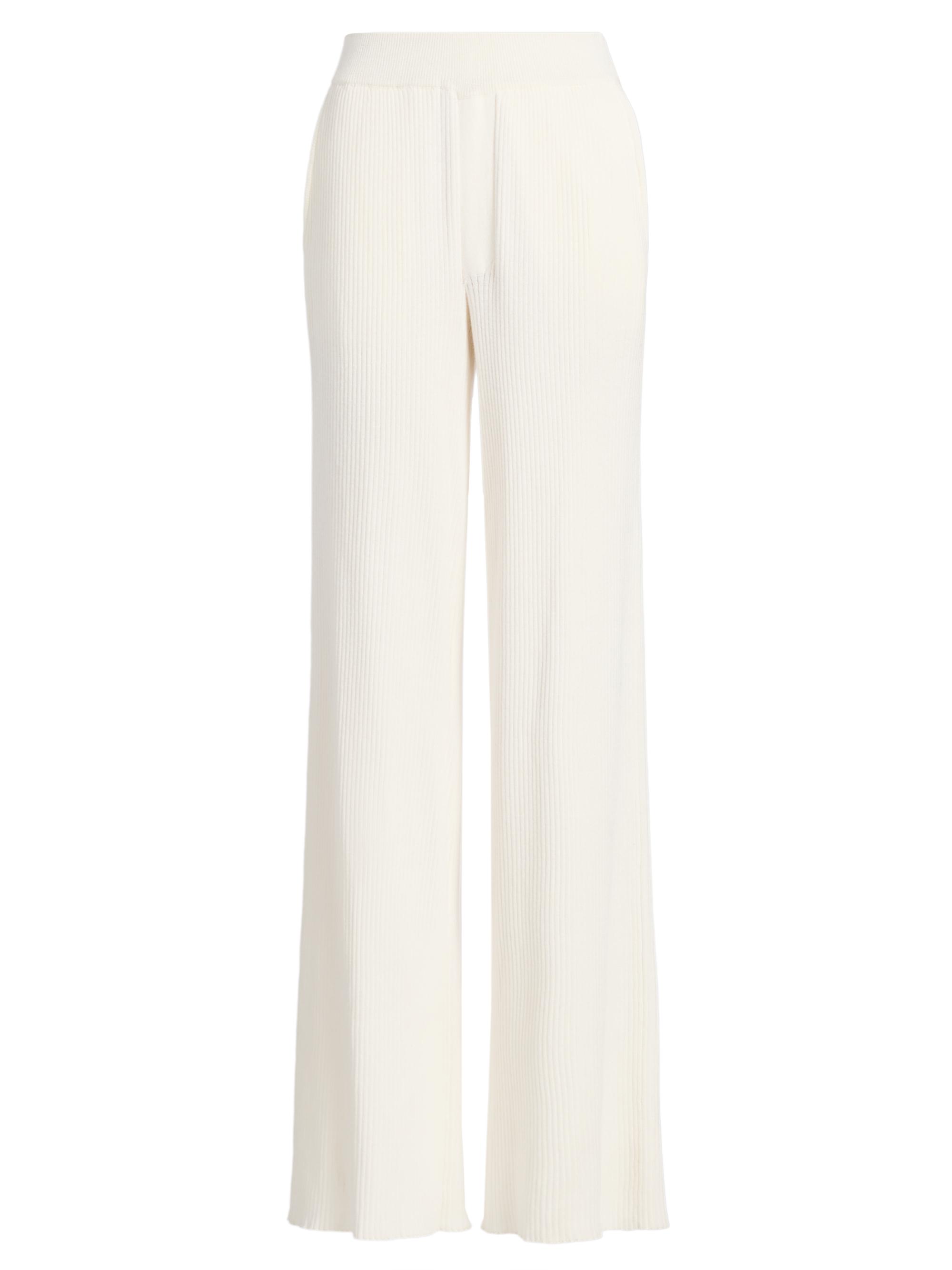 ATM Anthony Thomas Melillo Women's Cotton-Cashmere Rib-Knit Wide-Leg Pants - White
