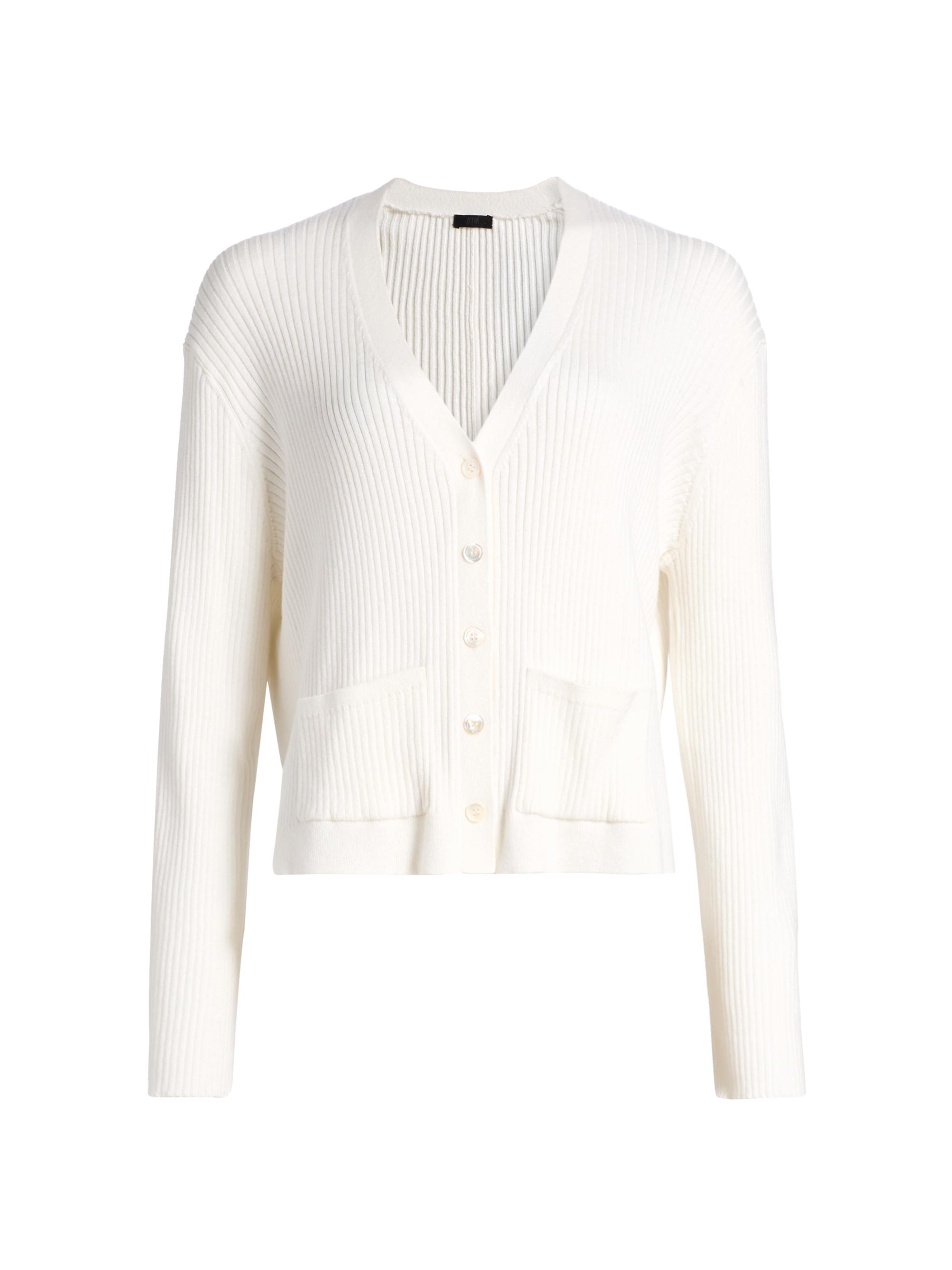 ATM Anthony Thomas Melillo Women's Cotton-Cashmere Ribbed Cardigan - White