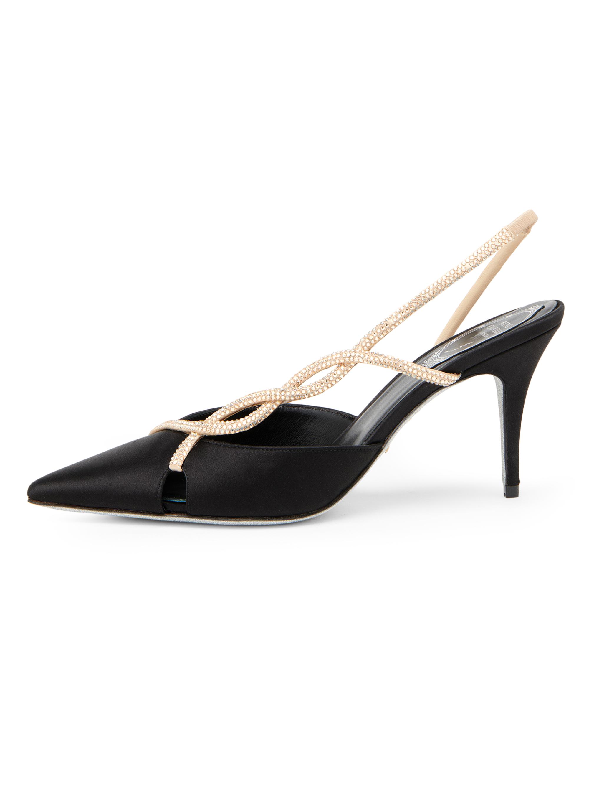 Rene Caovilla Women's 80MM Satin Slingback Pumps - Black Satin Golden Strass