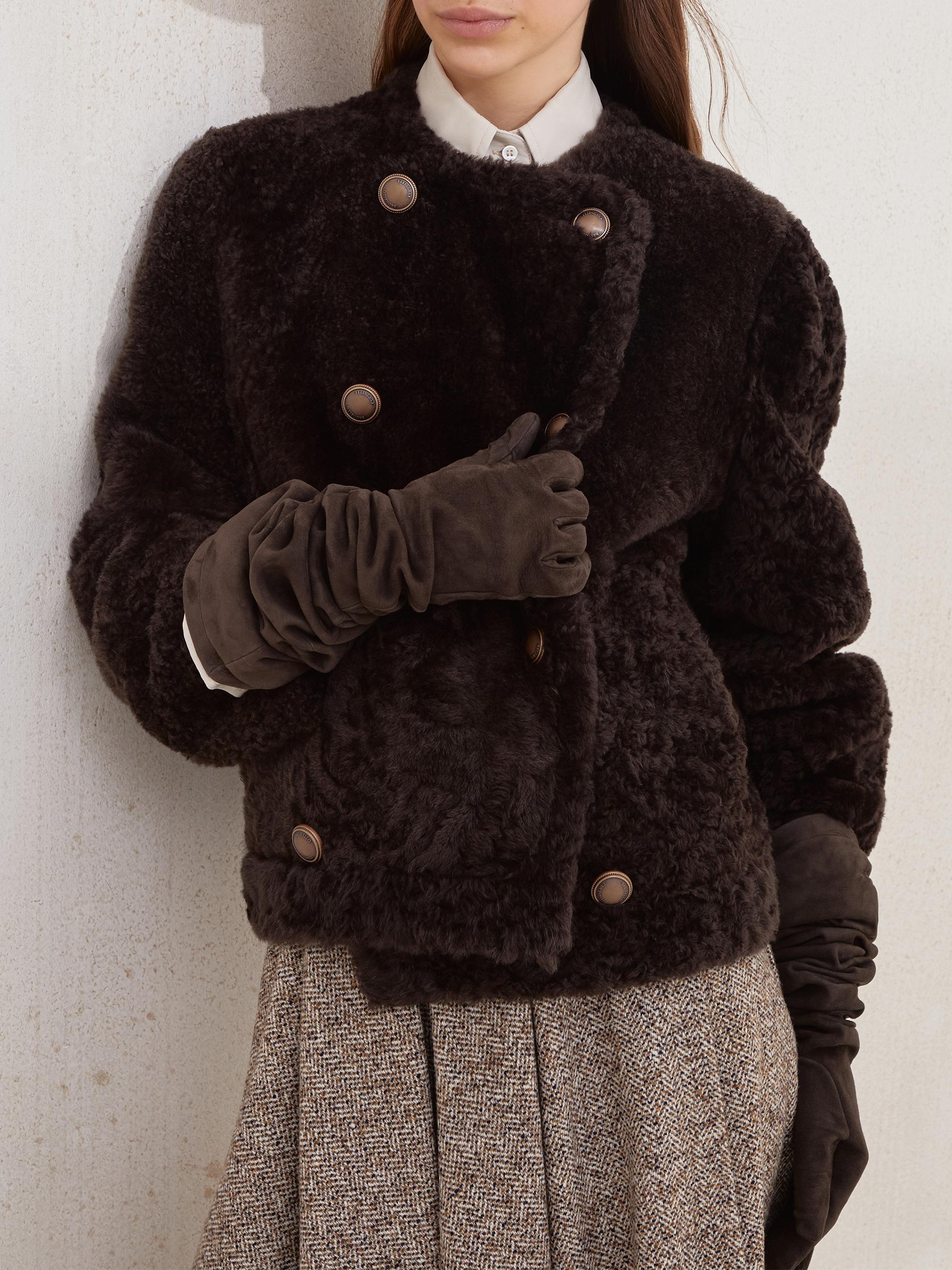 Brunello Cucinelli Fuzzy Shearling Reversible Cropped Pea Coat