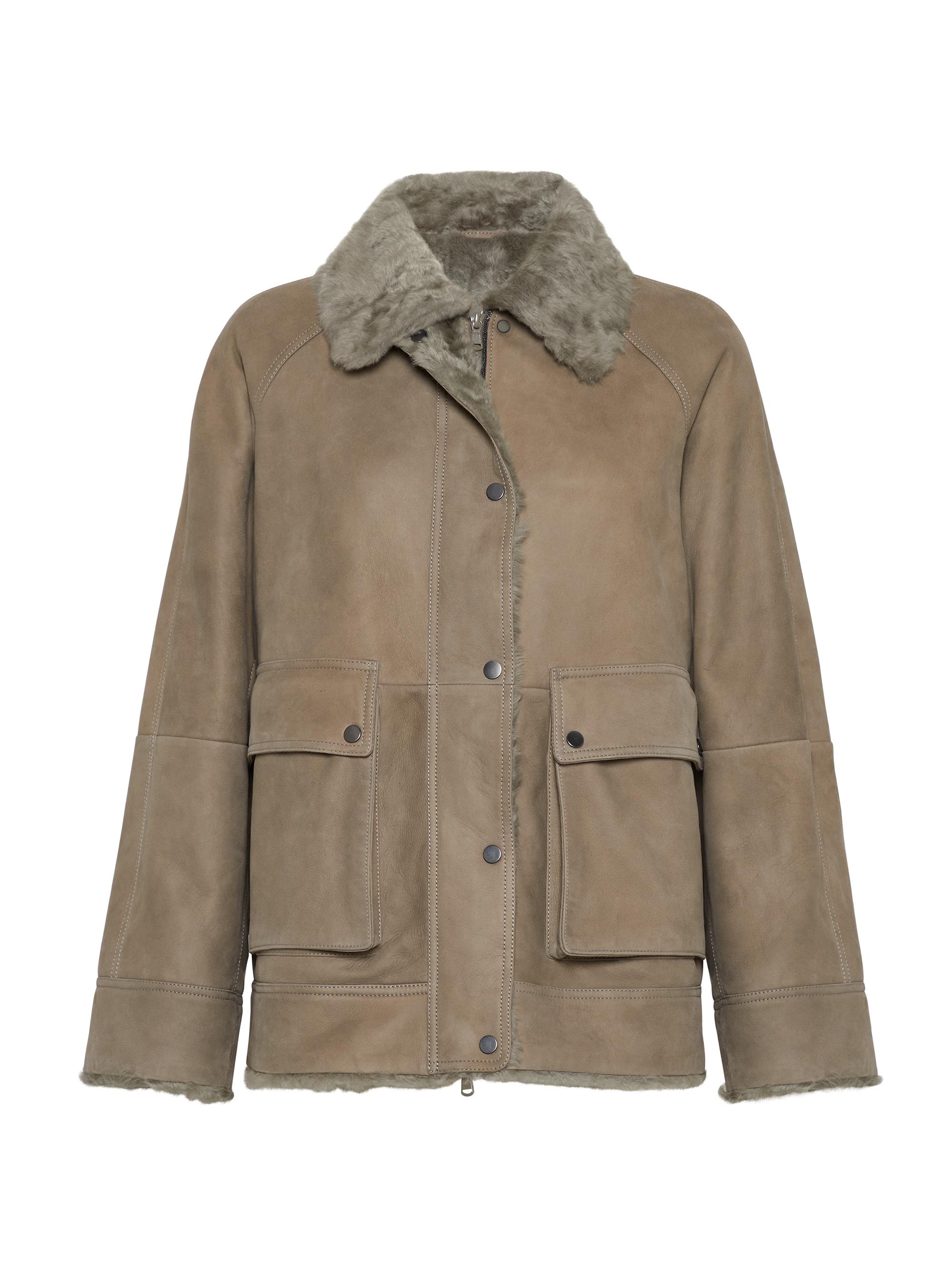 Brunello Cucinelli Women's Fuzzy Shearling Outerwear Jacket - Light Brown