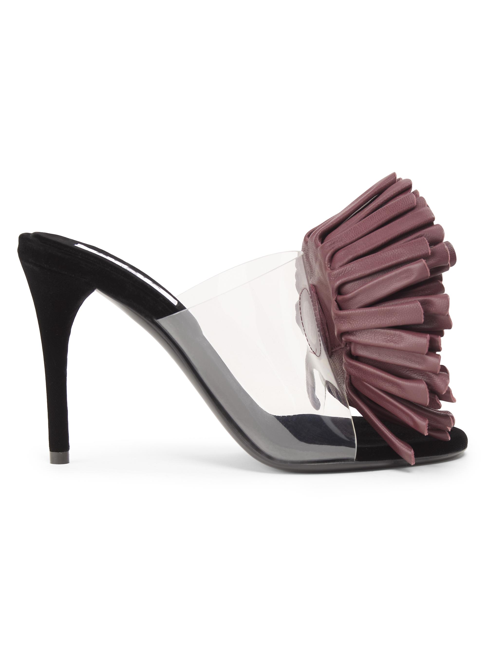 Alaïa Women's 90MM Rosette-Detail Transparent Mules - Aubergine