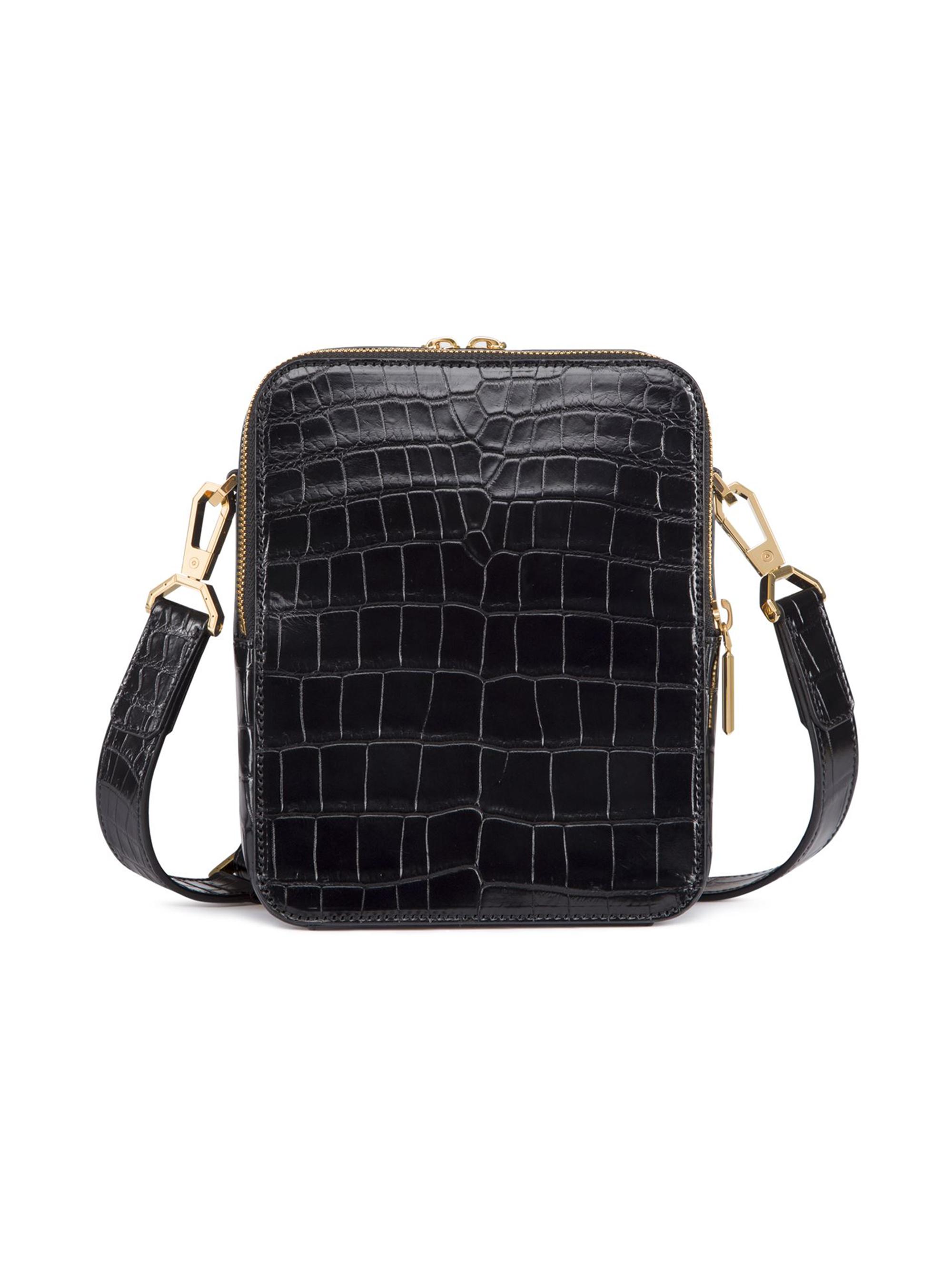 Stefano Ricci Men's Crocodile Leather Messenger Bag - Black - side view in Black