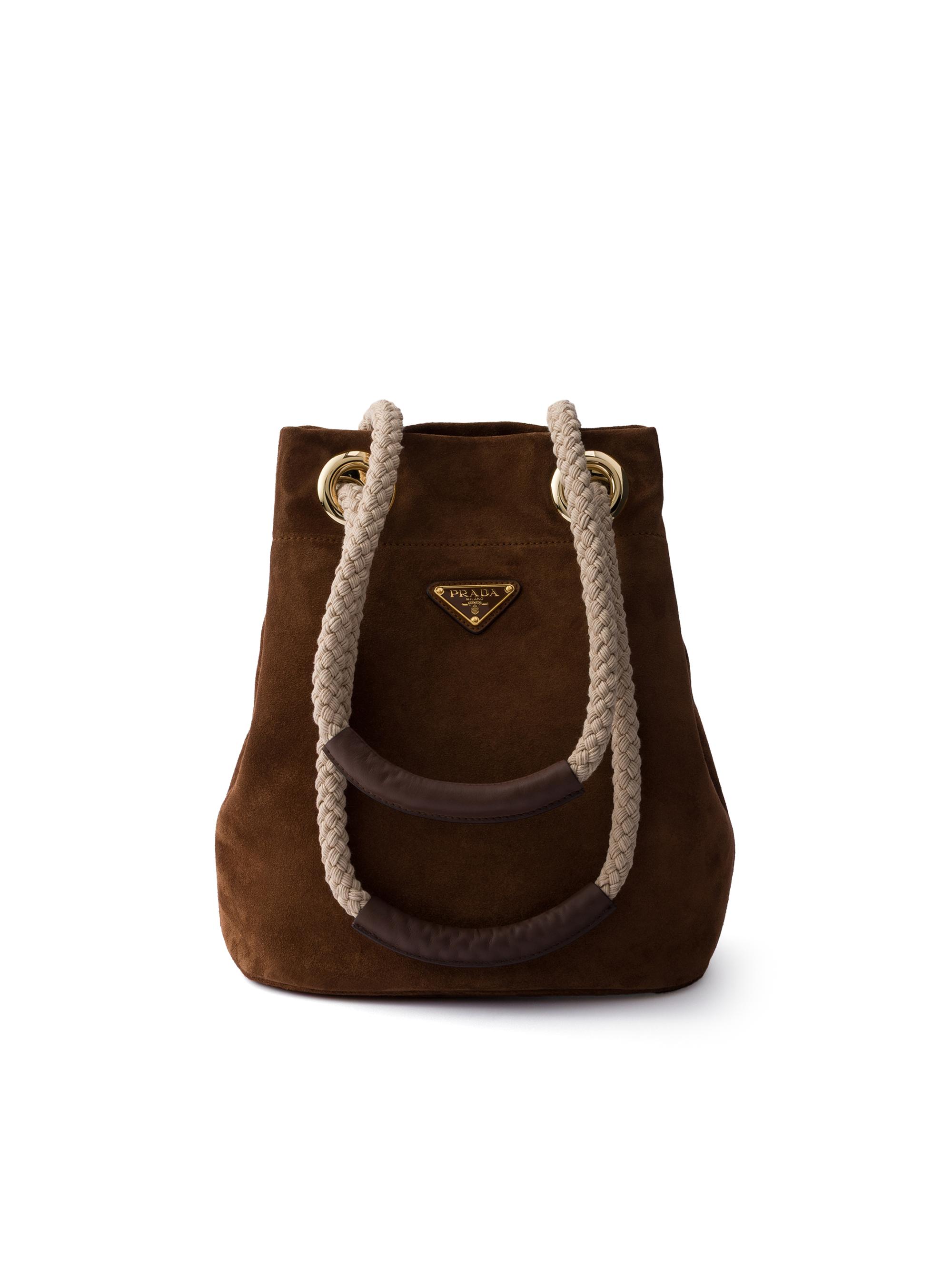 Prada Women's  Mariner Suede Bucket Bag - Dark Brown