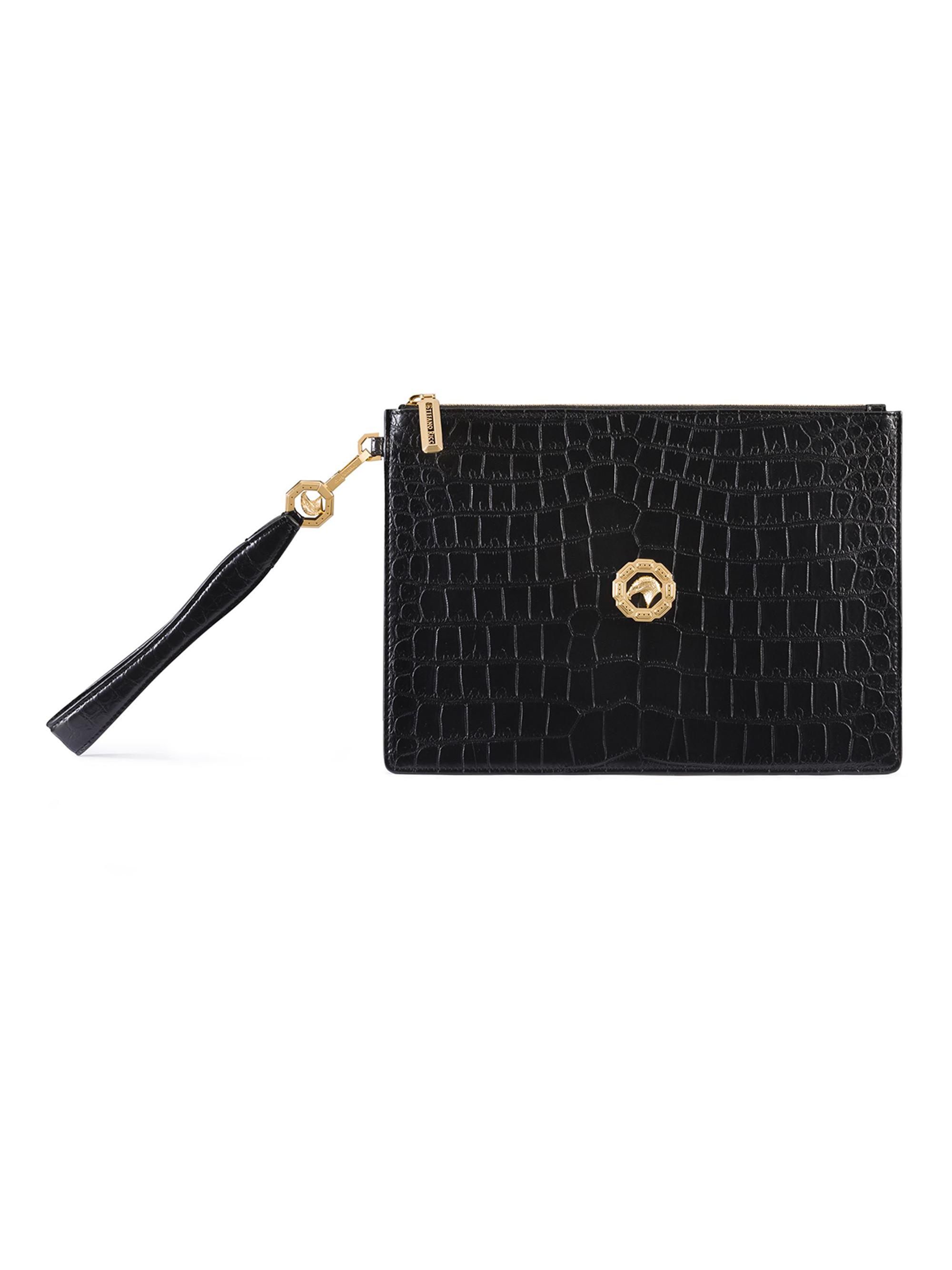 Stefano Ricci Men's Matted Crocodile Medium Portfolio Bag - Black