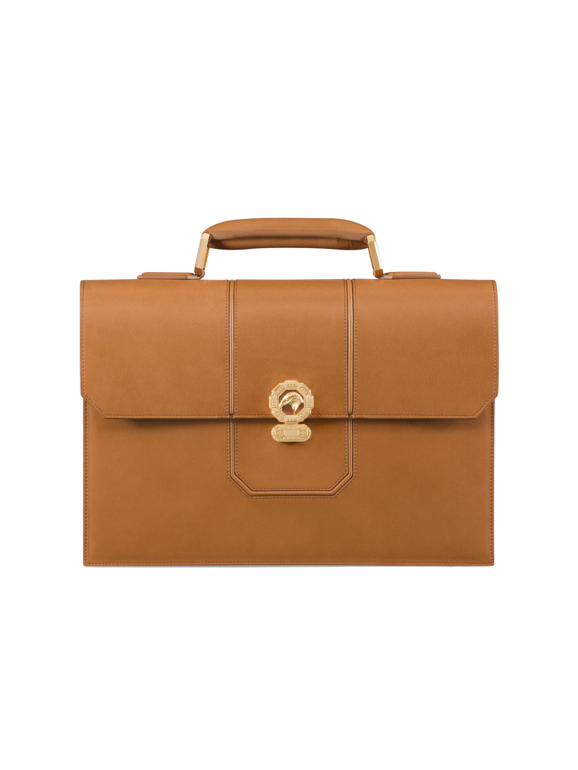 Stefano Ricci Men's Saddle Soft Calfskin Leather Briefcase - Nut Brown