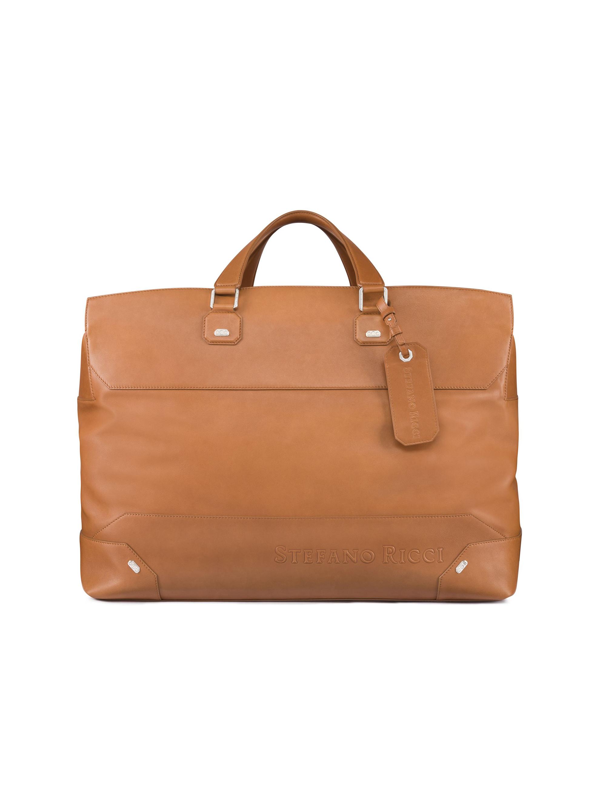 Stefano Ricci Men's Saddle Soft Calfskin Leather Duffle Bag - Nut Brown