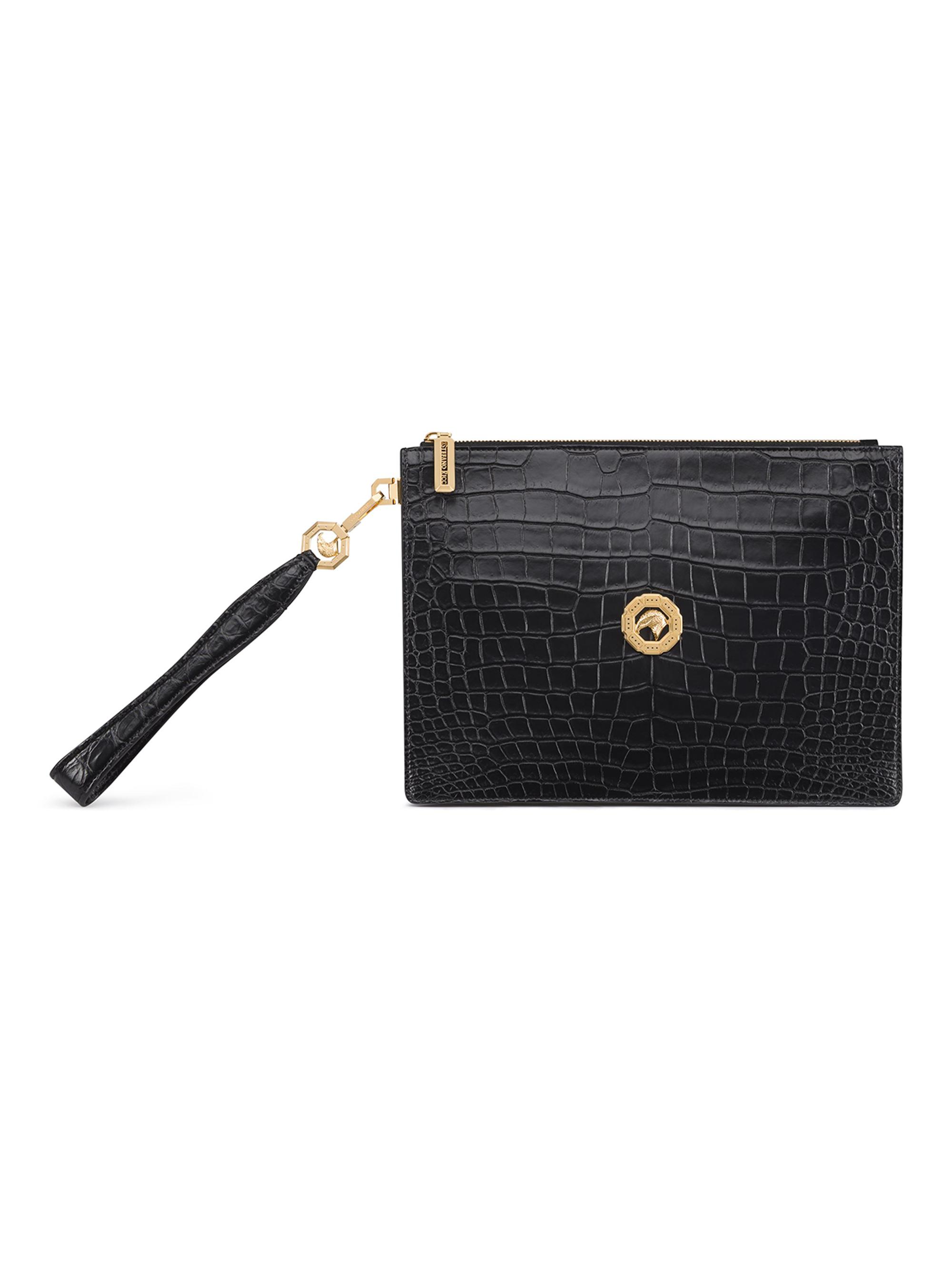 Stefano Ricci Men's Matted Crocodile Leather Portfolio Bag - Black